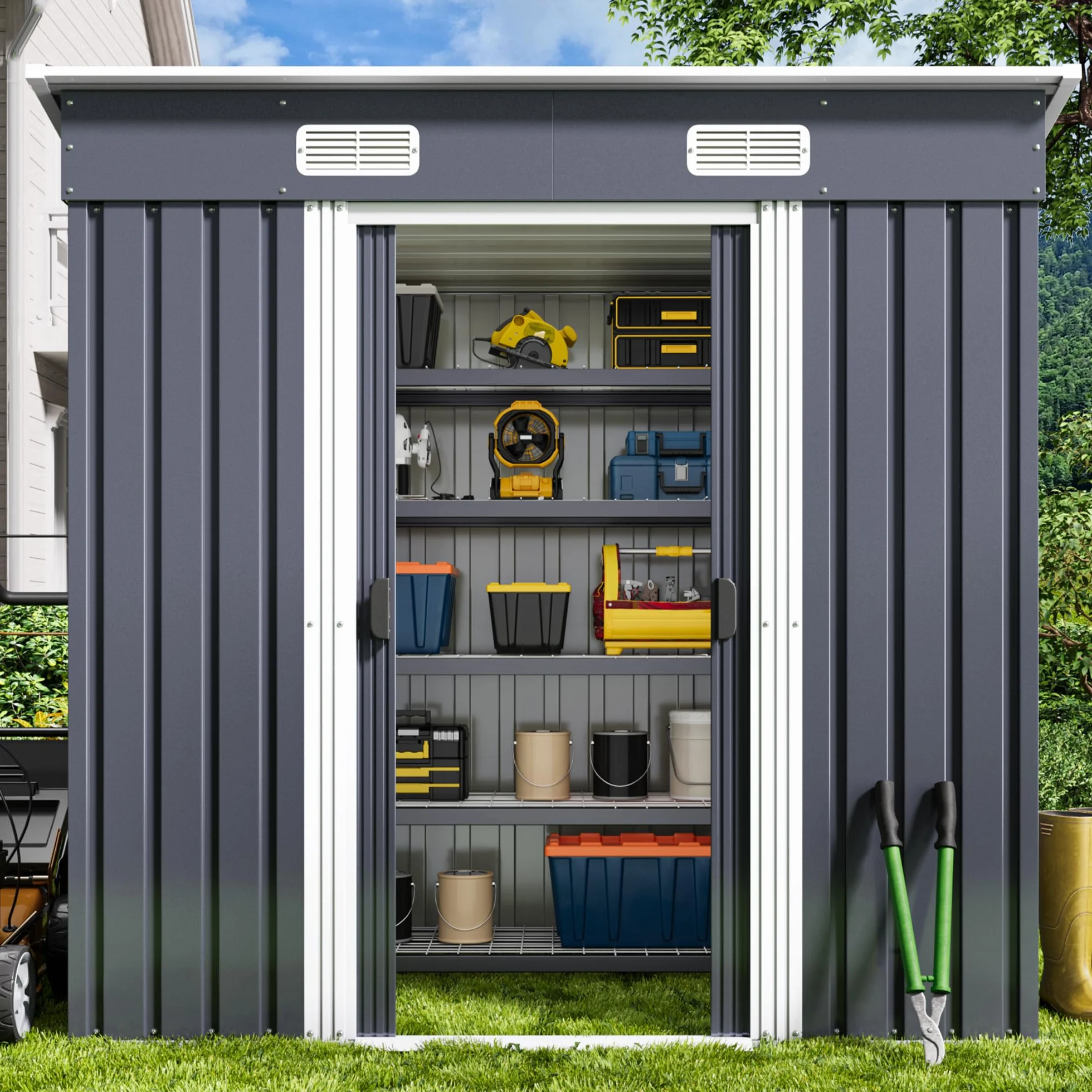 Xbro Casetta da Giardino in Metallo 2.11m² con Tetto Spiovente e Porta Scorrevole 183x109x182 cm