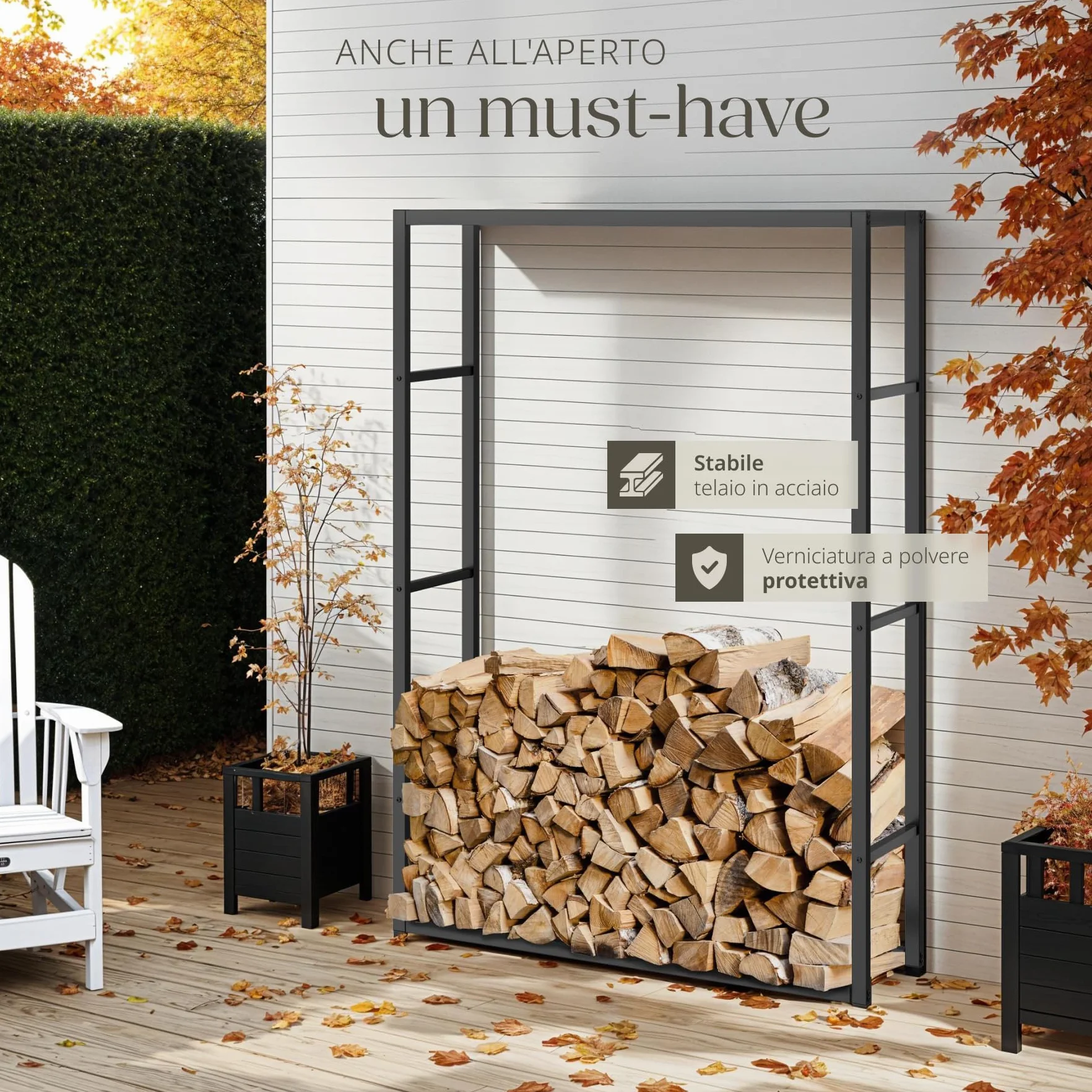 Tectake Scaffalatura Porta Legna Acciaio Verniciato Polvere 100,5x25x150 cm Nero