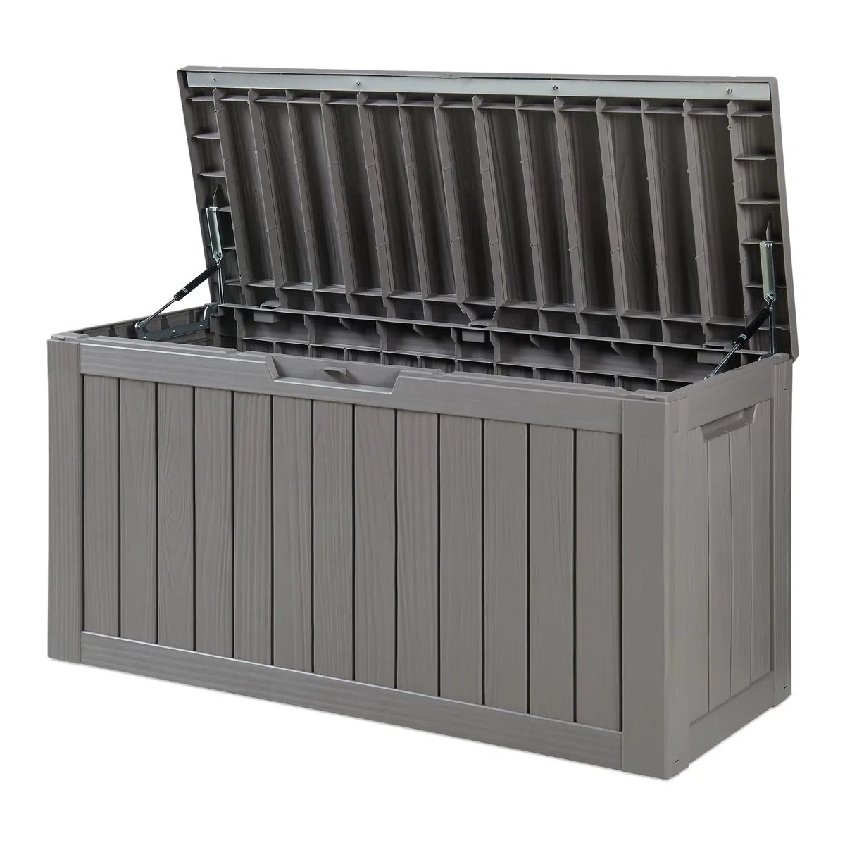 casa.pro Baule da Giardino Contenitore per Esterno Portatutto da 300 L in Plastica Cassone Multiuso Impermeabile Attrezzi Cuscini per Balcone Patio Outdoor 117x47x59 cm - Grigio Chiaro, Effetto Legno