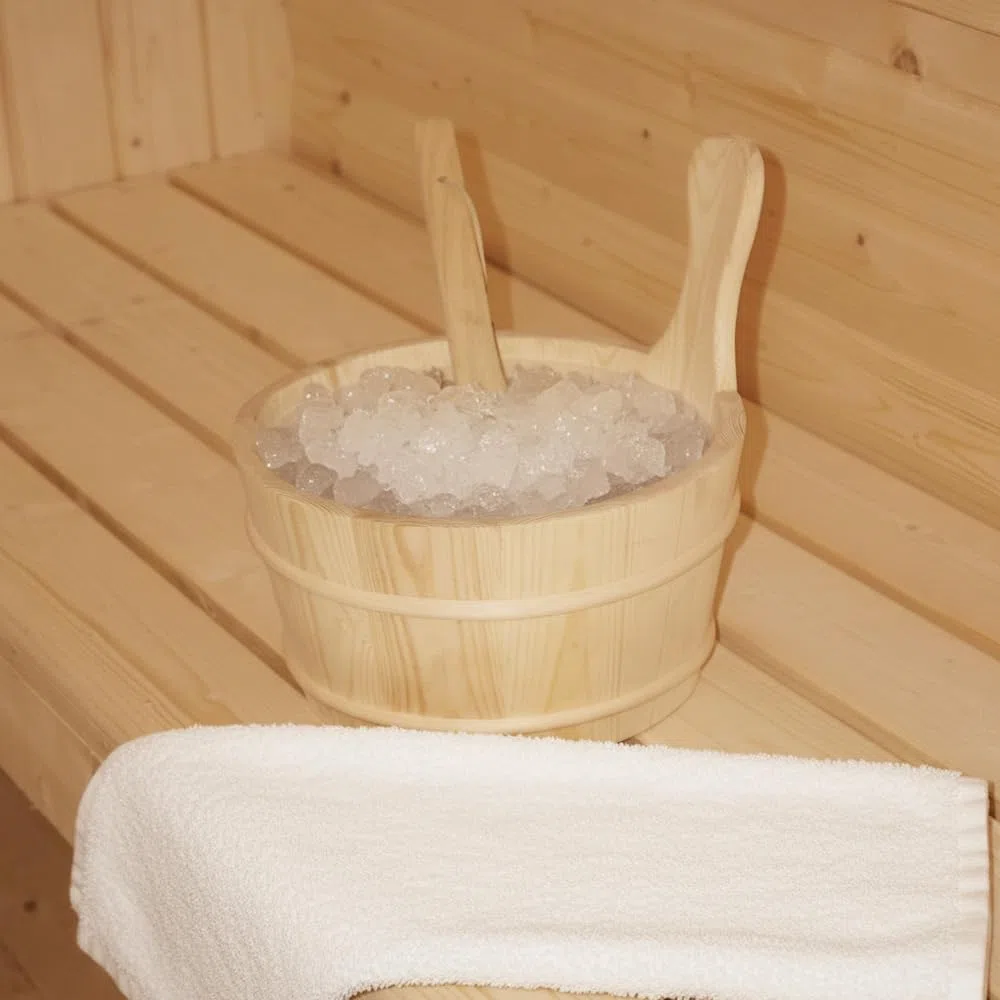 Sauna a cubo per esterni Home Deluxe L 220x185x194 cm legno abete rosso stufa 4 persone