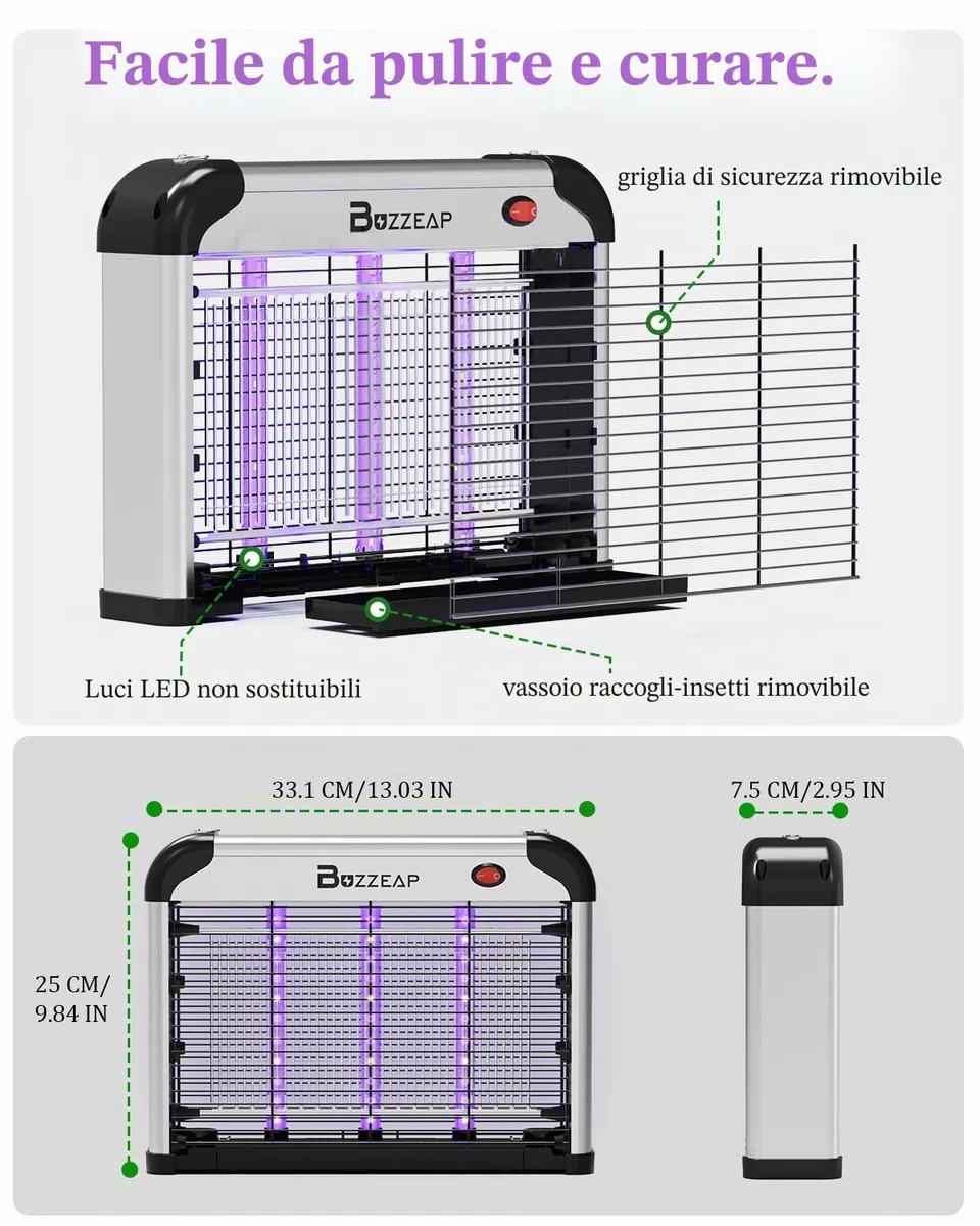 Lampada Antizanzare LED, Durata di 10 Anni, 365+395nm UV LED Lampade Potenziate per Maggiore Attrazione degli Insetti, Zanzariera Elettrica 4200V, Trappola per Moscerini, Zanzare, Falene e Mosche