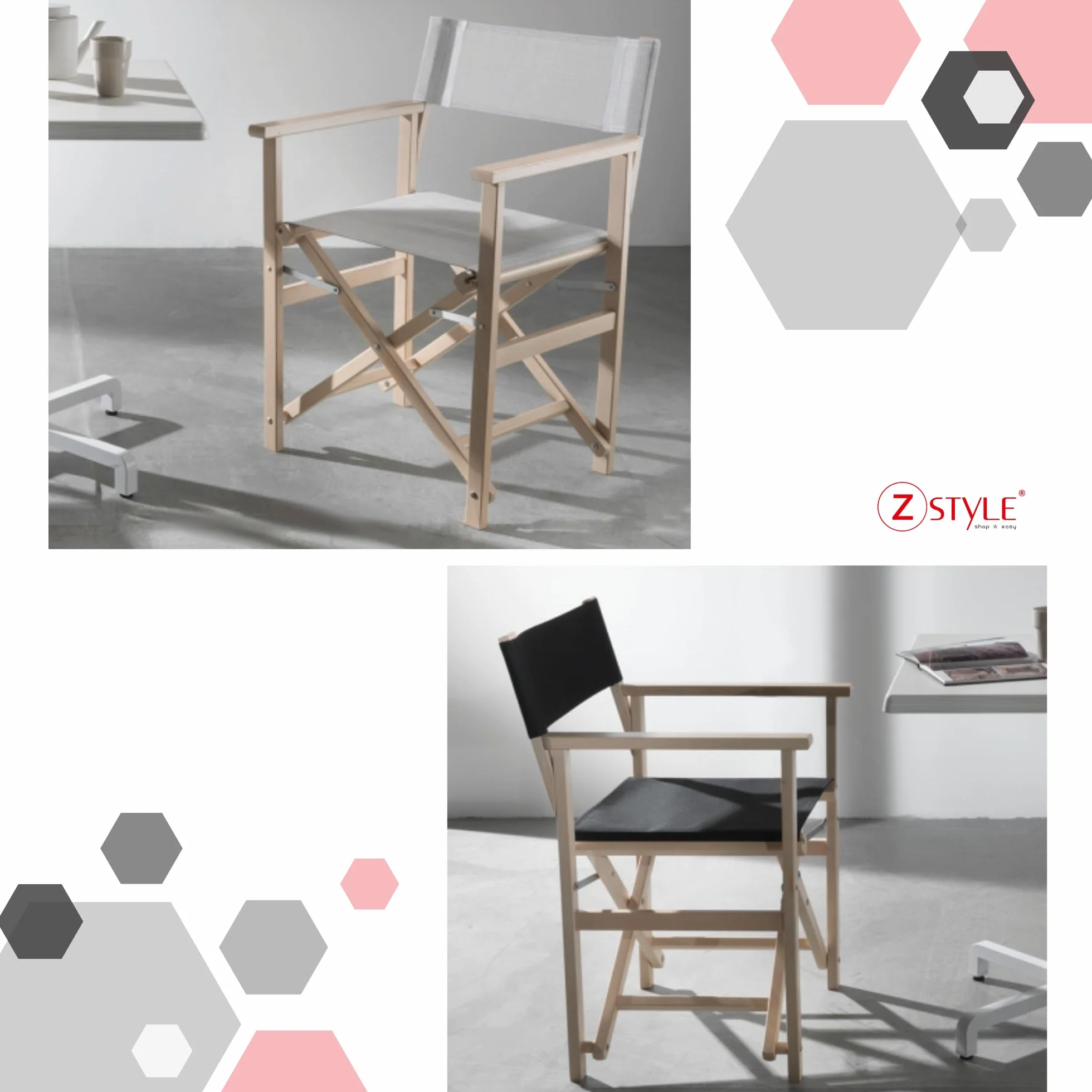 ZStyle Sedia Regista Legno Naturale Tessuto Rinforzato Faggio Pieghevole Richiudibile Braccioli Interno Esterno Giardino Campeggio Patio Director Bar Ristorante (Fusto nero - tela nera)