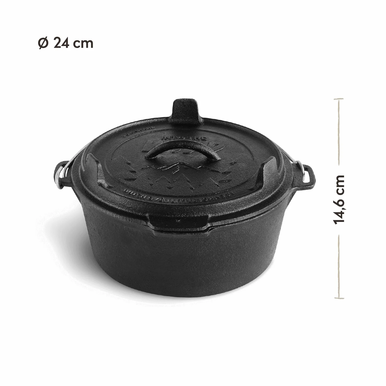 Dutch Oven BURNHARD® in ghisa, 5,6 l capacità, coperchio multifunzione, sollevatore coperchio, per barbecue e focolare, ideale per stufati – Little John