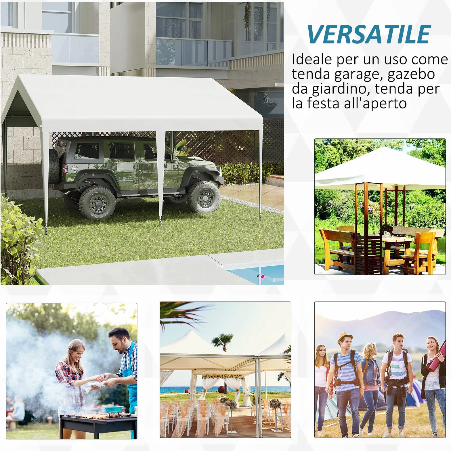 Outsunny Garage Portatile 4x4m in Acciaio Zincato Bianco per Auto e Barche