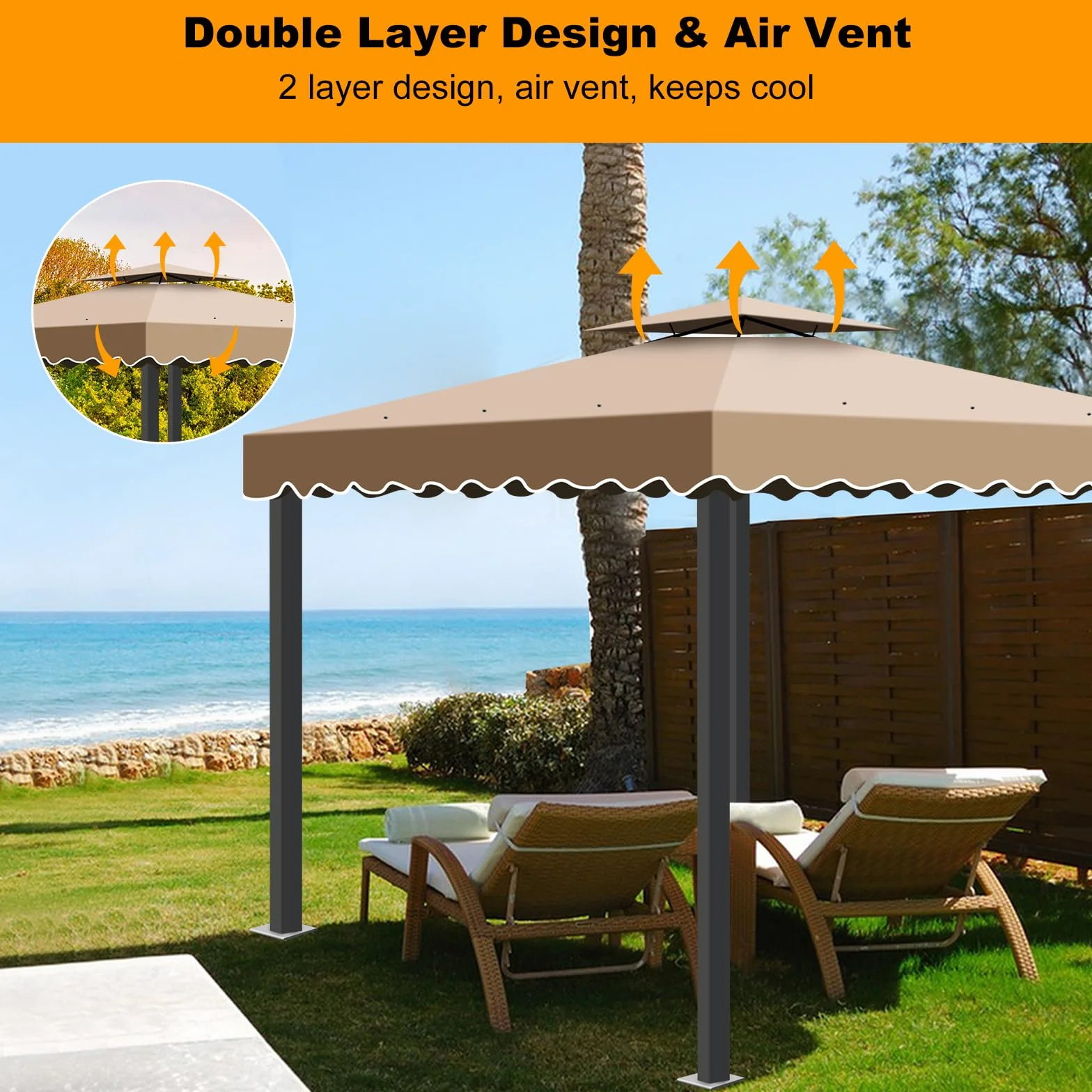 Telo Gazebo 3x3 m Impermeabile Doppio Strato Copertura Rimovibile Giardino