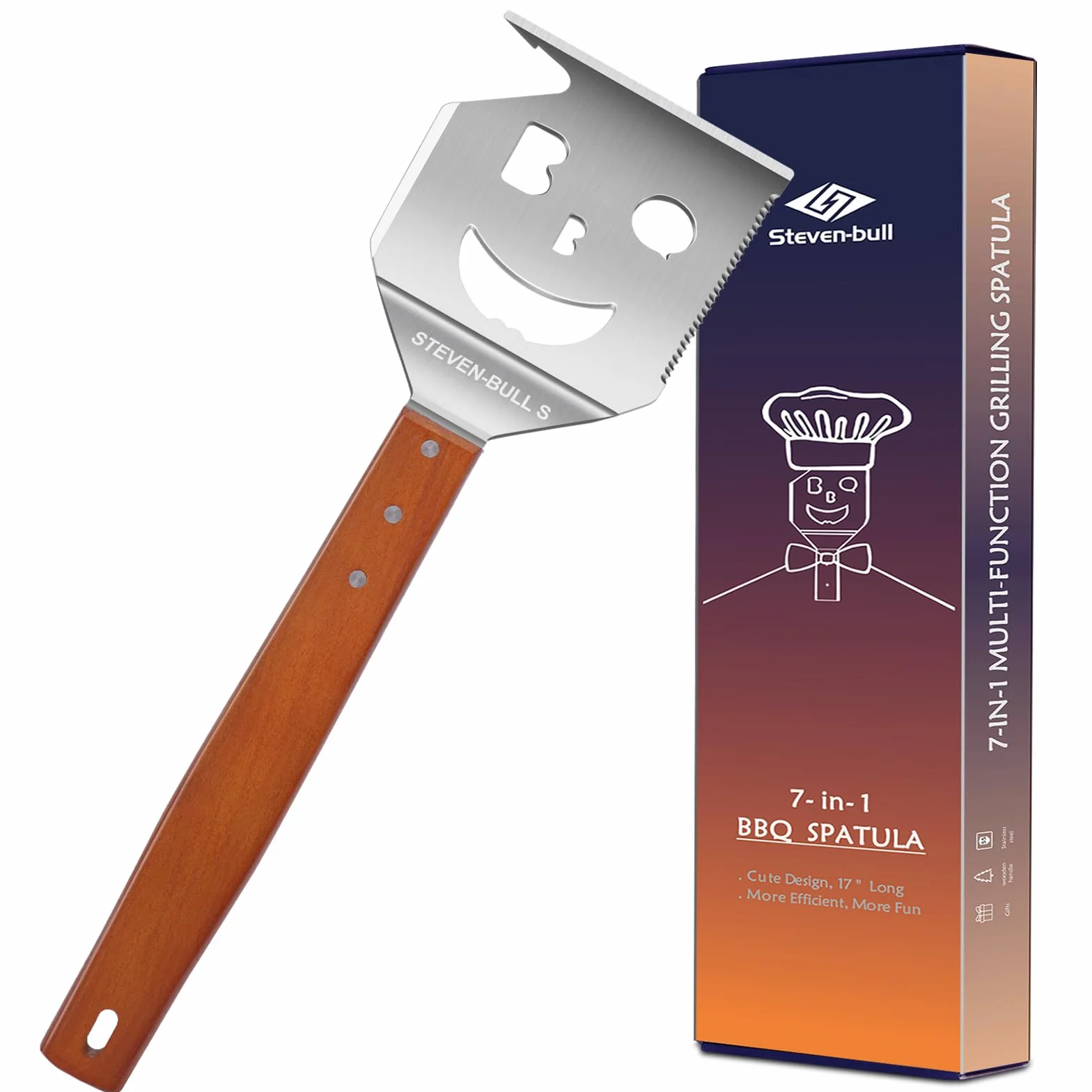 STEVEN-BULL S Spatola Barbecue 7 in 1, Utensili Barbecue Unici, Accessori Barbecue per Campeggio Esterno, Barbecue, Regali per Uomo