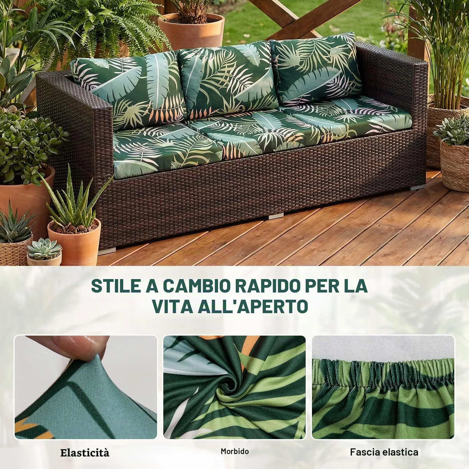 Federa per cuscino divano esterno elasticizzata ricambio 8 pezzi coprisedili patio protezioni resistenti