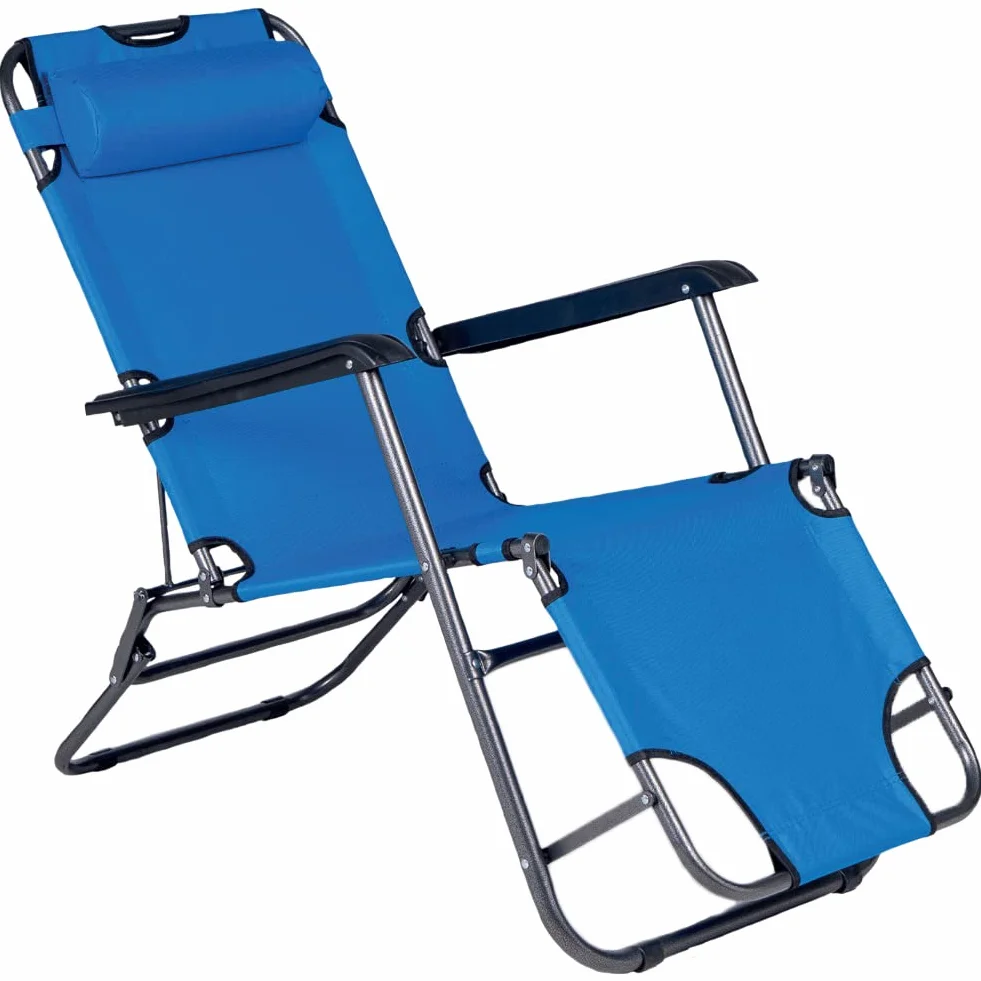 BAKAJI Sedia Sdraio Reclinabile in Lettino Prendisole Esterno Giardino Poltrona Relax Pieghevole in Metallo e Tessuto Oxford Traspirante con Poggiatesta Imbottito Terrazzo Piscina Spiaggia (Blue)