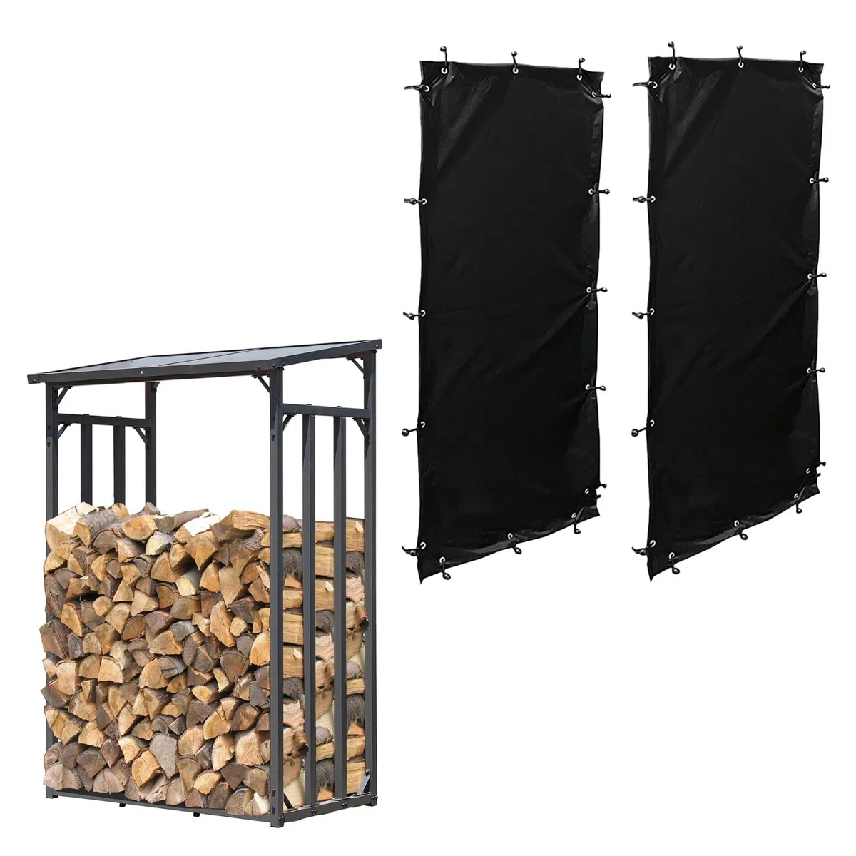 Tefola 2 Pezzi Coperchio per Legnaia 148 x 66 cm Nero Poliestere Impermeabile