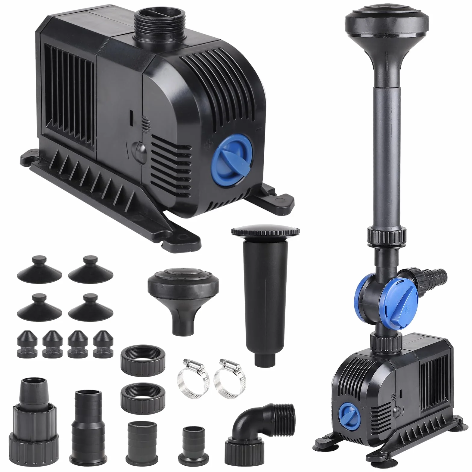 EFUTURETIME Pompa per Laghetto da Giardino 3000l/H 55W, Pompa per Fontana da Esterno Interno 3m Prevalenza, 2 Tipi di Ugelli, 5m Cavo, Pompa per Giochi d'acqua per Paesaggio Acquatico Perfetto