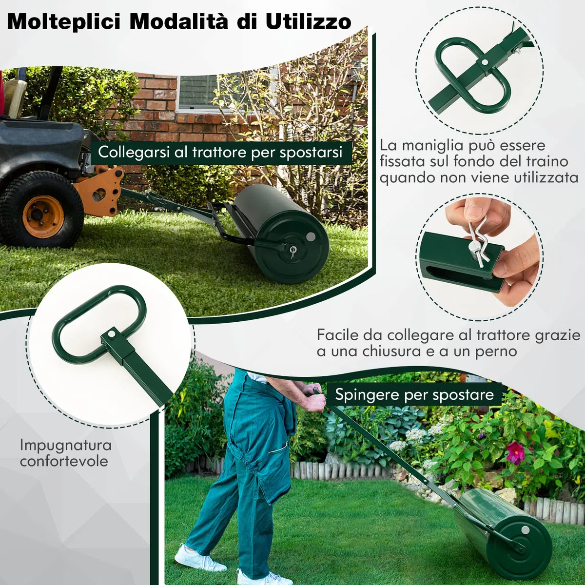 COSTWAY Rullo per Prato in Metallo 63 L, 90 cm, Riempibile Acqua/Sabbia, Impugnatura Staccabile 137 cm, Verde