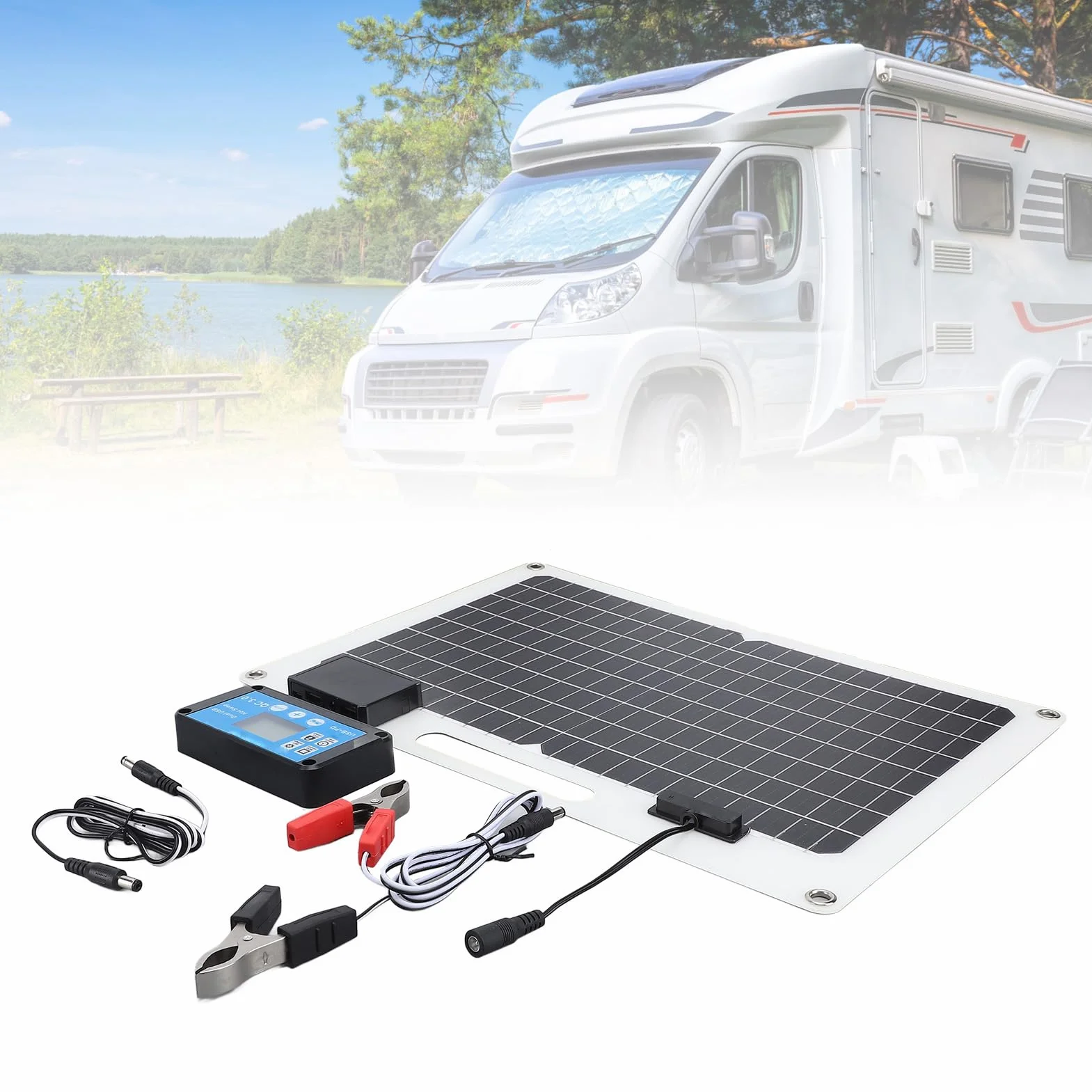 Caricatore Pannello Solare Monocristallino 12V/24V 100W Doppia USB per Barche Tetto