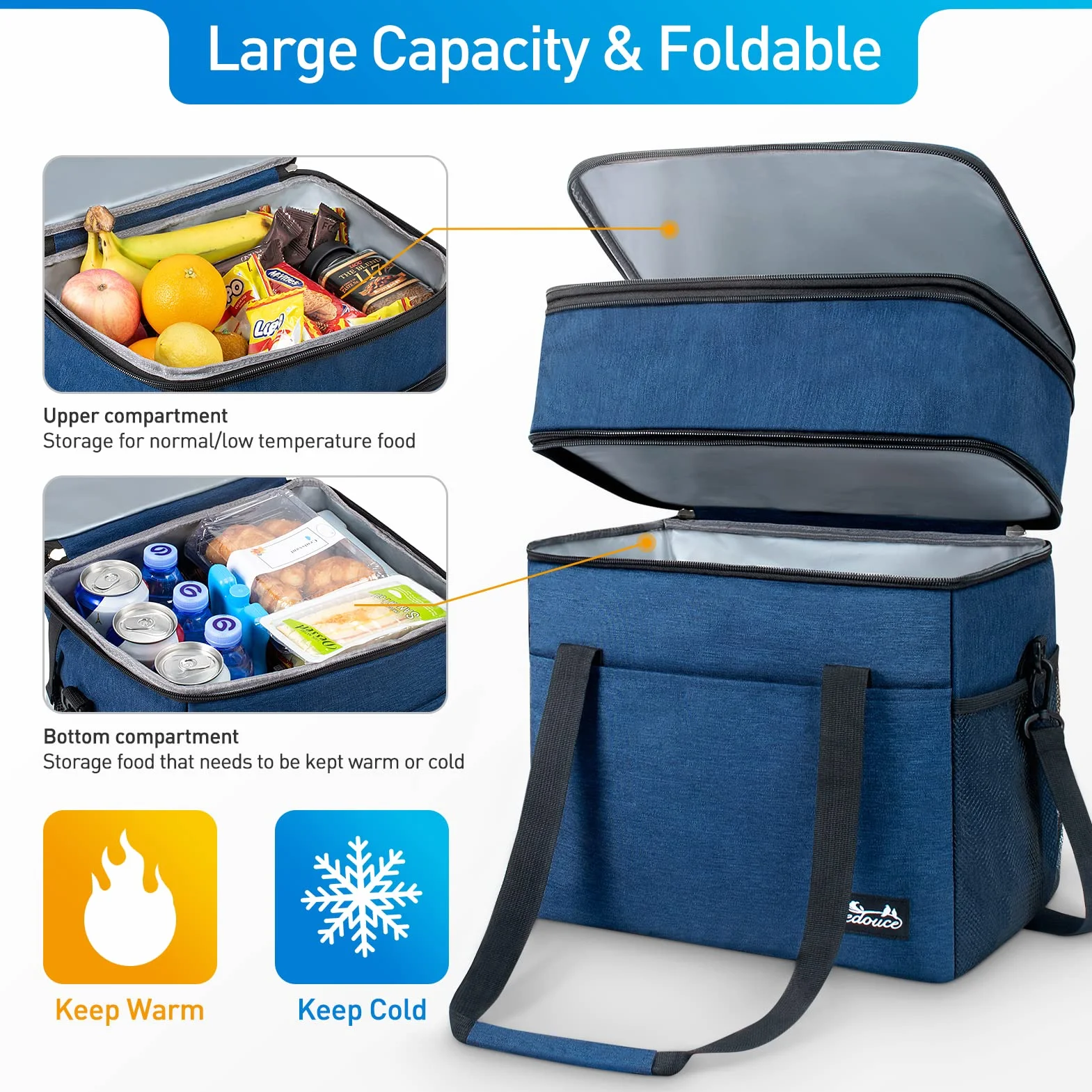 Borsa Termica Pranzo 30L Espandibile Isotermica Impermeabile con Tracolla e Apri Birra per Esterni Campeggio Viaggi