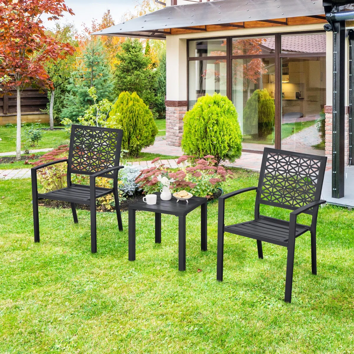 Yaheetech Tavolo da Giardino Esterno Quadrato in Metallo 45×45×45,5 cm Nero