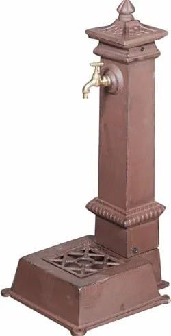 Biscottini Fontana da giardino da terra 37x30x77 cm - Fontana in ghisa con rubinetto finitura anticata - Fontane a colonna esterno - Fontanelle da giardino con griglia di scarico - Fontanella in ferro