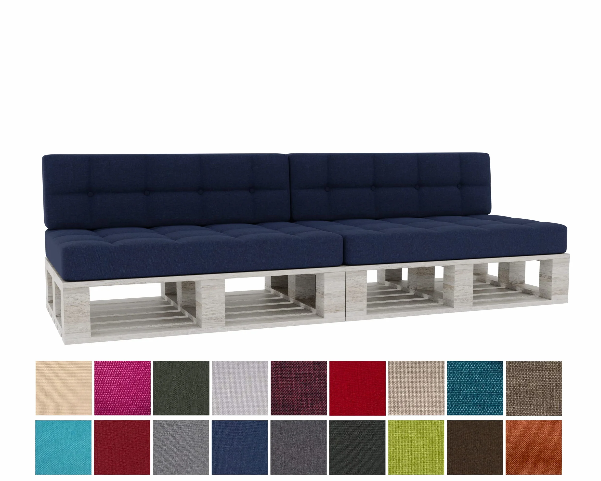 Gutekissen® Cuscini per pallet Cuscini trapuntati con bottoni, Cuscini per pallet trapuntato PFG 2xSet (Cuscino di seduta 120x80 +Schienale 120x40), Navy Blau