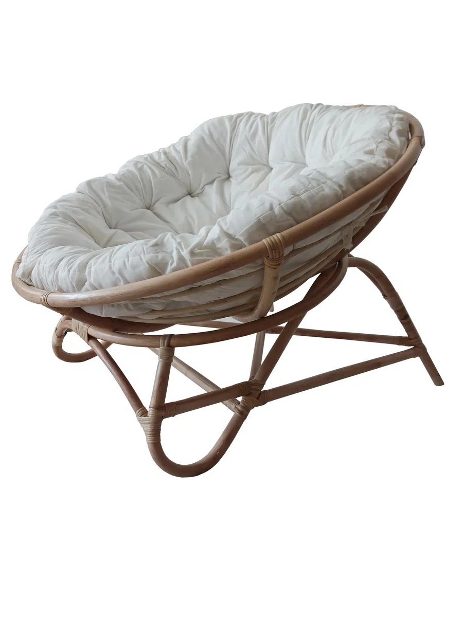 Poltrona in rattan naturale Papasan Ø 115 con cuscino, rotonda per esterno giardino veranda