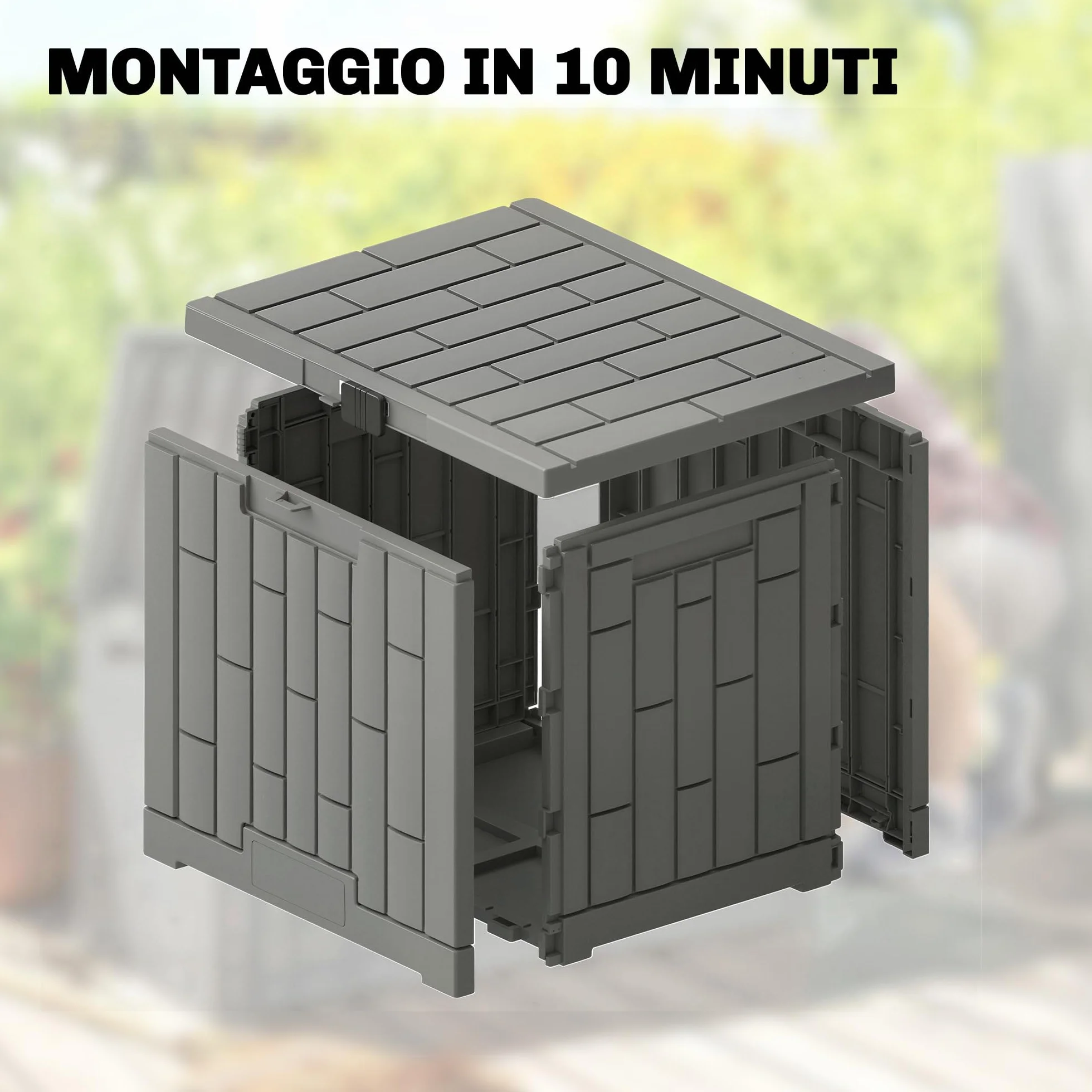 Outsunny Baule da Esterno 114L PP con Coperchio Serratura e Protezione UV, Effetto Legno Grigio