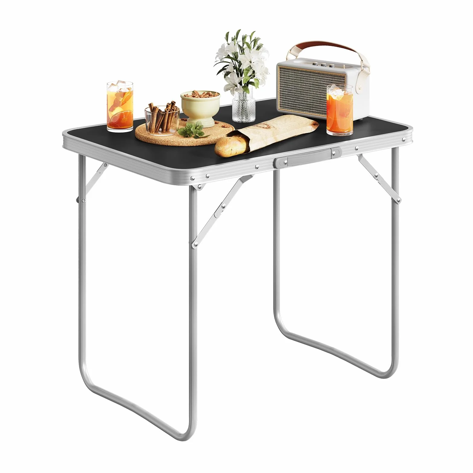 WOLTU Tavolo Campeggio Pieghevole in Alluminio e MDF 70x60x50 cm Nero