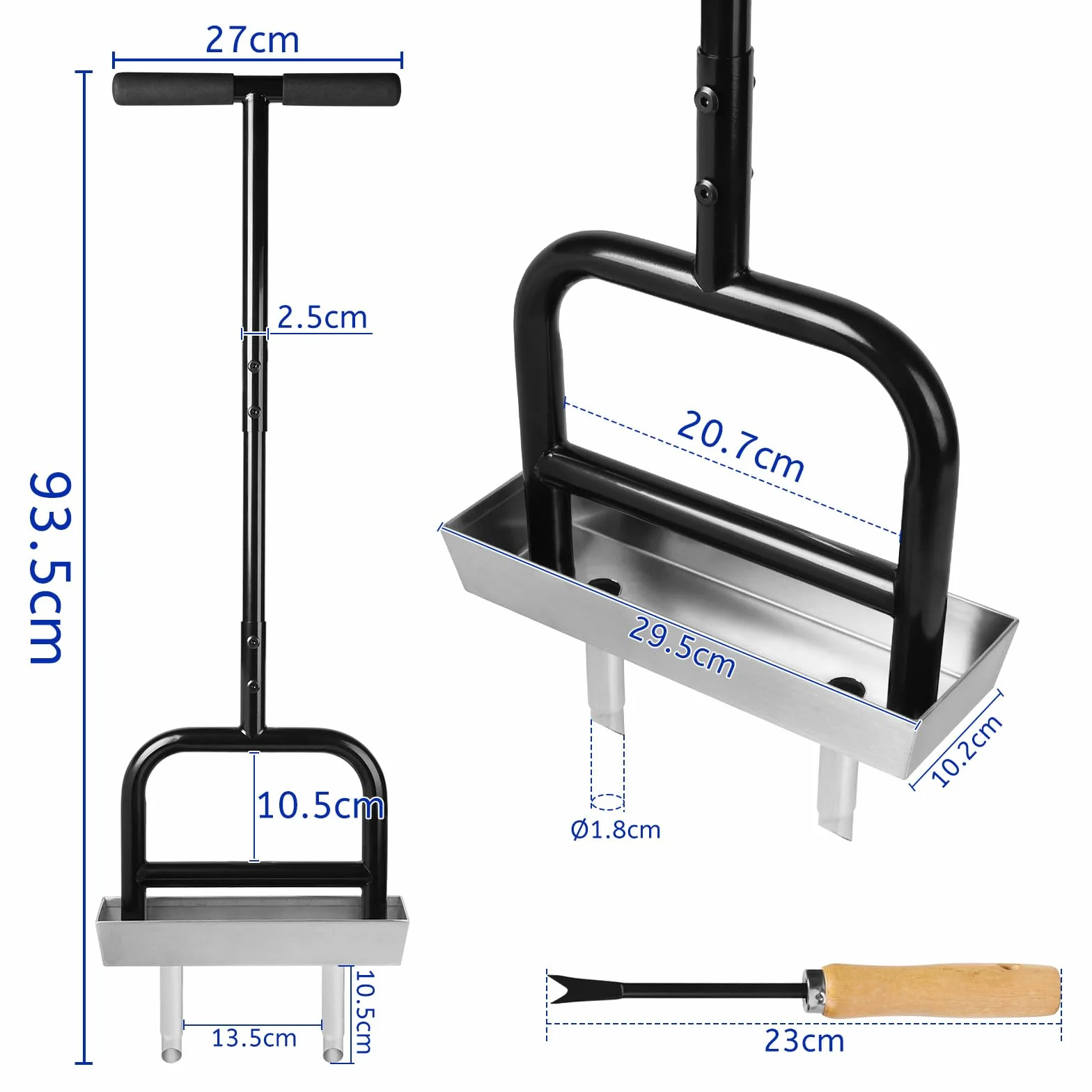 lalago Aerificatore Manuale a 2 Punte con Vano Porta Attrezzi, Scarificatore Manuale 93 cm, Aerazione del Prato, Picchio da Prato per Dissodare Il Terreno e Migliorare Il Prato