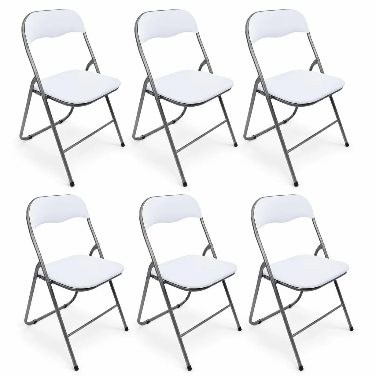 Set 6 Sedie Pieghevoli Imbottite Salvaspazio in Acciaio Bianco