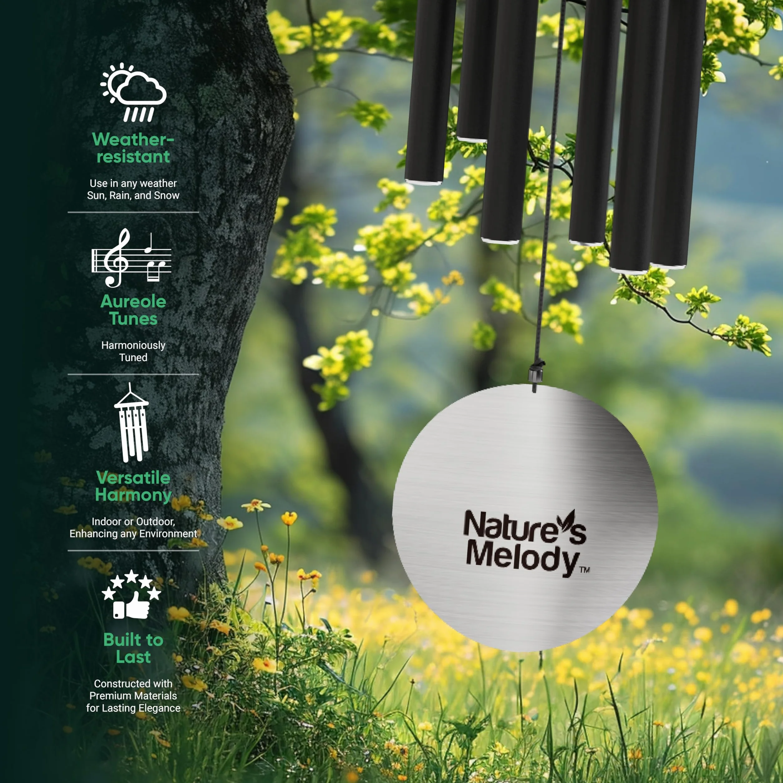 Nature's Melody Aureole Tunes, Campanello a Vento ca. 28" / 71 cm Nero
