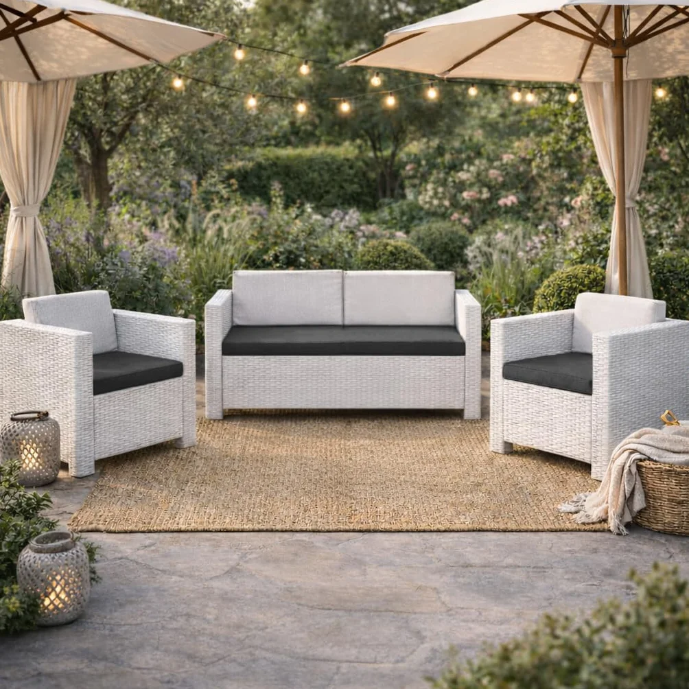 HAND Tris di Cuscini da Esterno Sfoderabili per Poltrone e Divanetto, Cuscini Esterno Giardino Set da 3 PZ, per Poltrona, Salotto, SALOTTINO, Rattan/MIDOLLINO in Cotone, Made in Italy (Antracite)