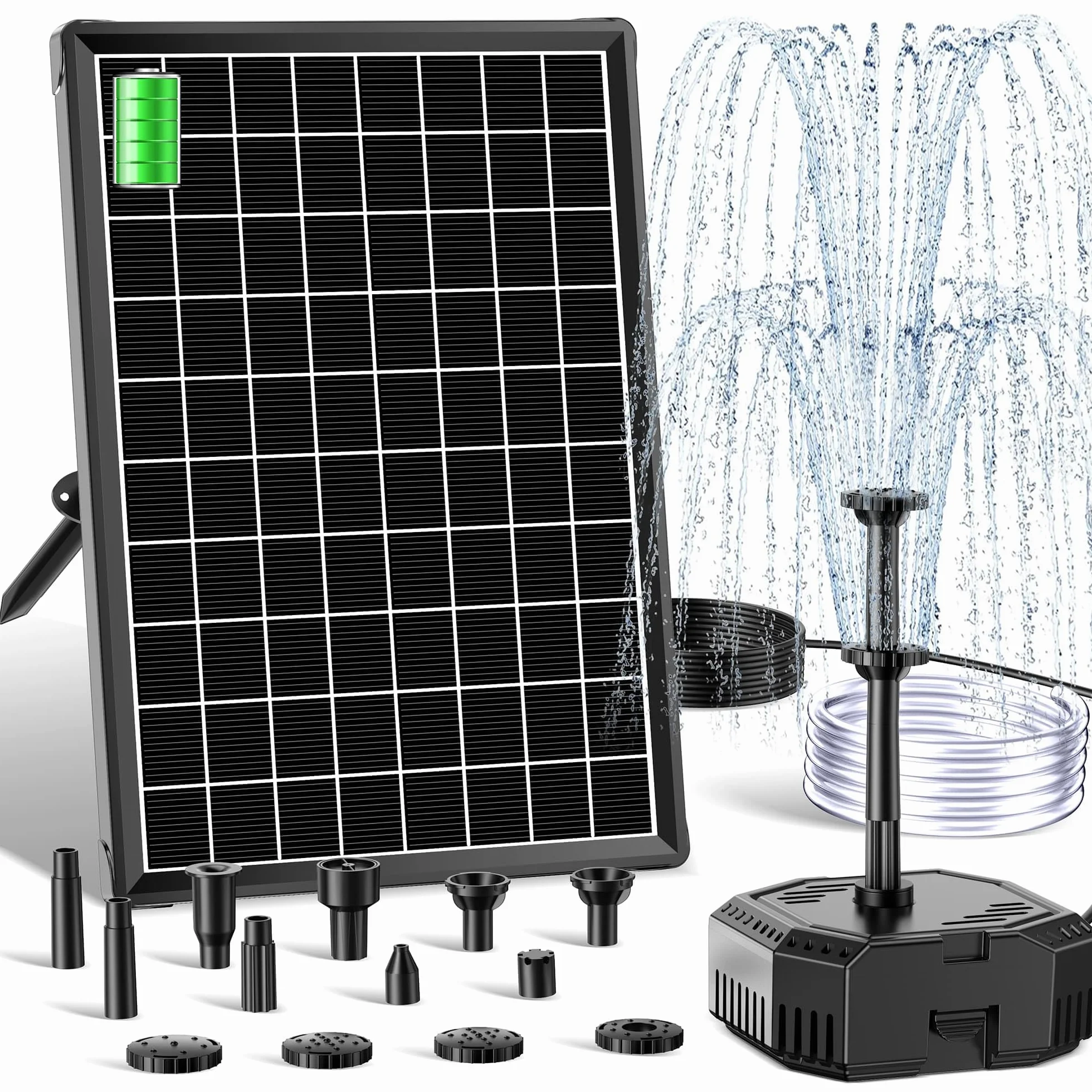 Pompa solare per laghetto 6 W con batteria 10 ugelli 500 l silenziosa fontana da giardino