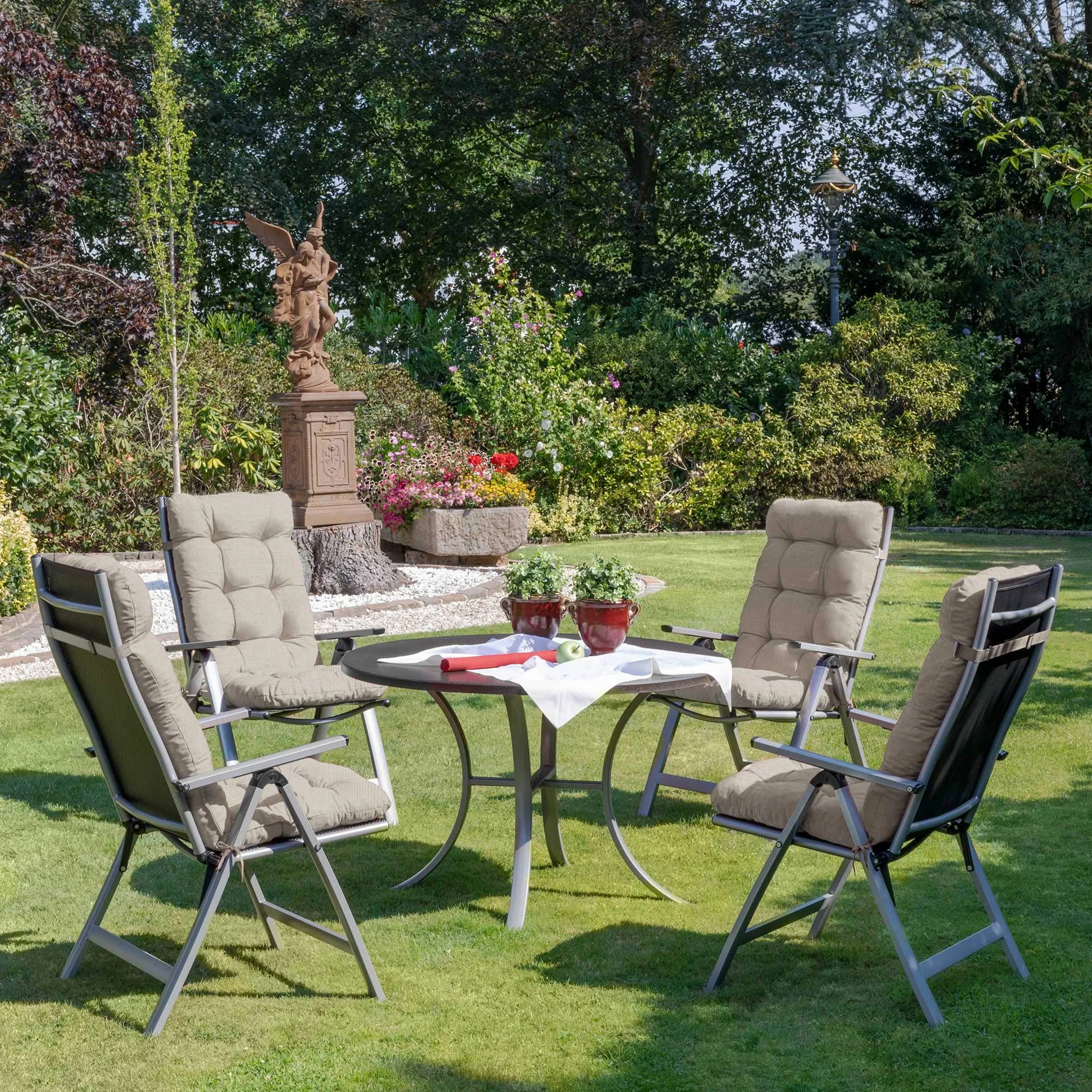 Beautissu Set di 4 Cuscini per Sedia a Sdraio Flair HL 120x50x8cm Extra Comfort per sedie reclinabili, spiaggine e poltrone - Beige