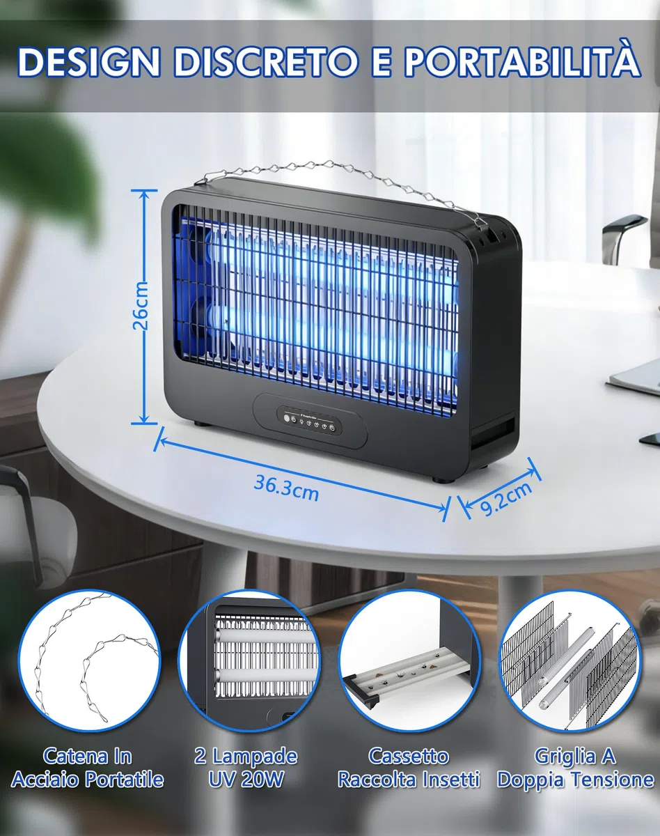 Lampada Antizanzare Elettrica, 3500V Zanzariera Elettrica da Esterno, 20W UV Zanzare Elettrico con Timer e Telecomando, Ecologica e Silenziosa, Adatta per Cucina, Camera Letto,Ufficio（100m²）