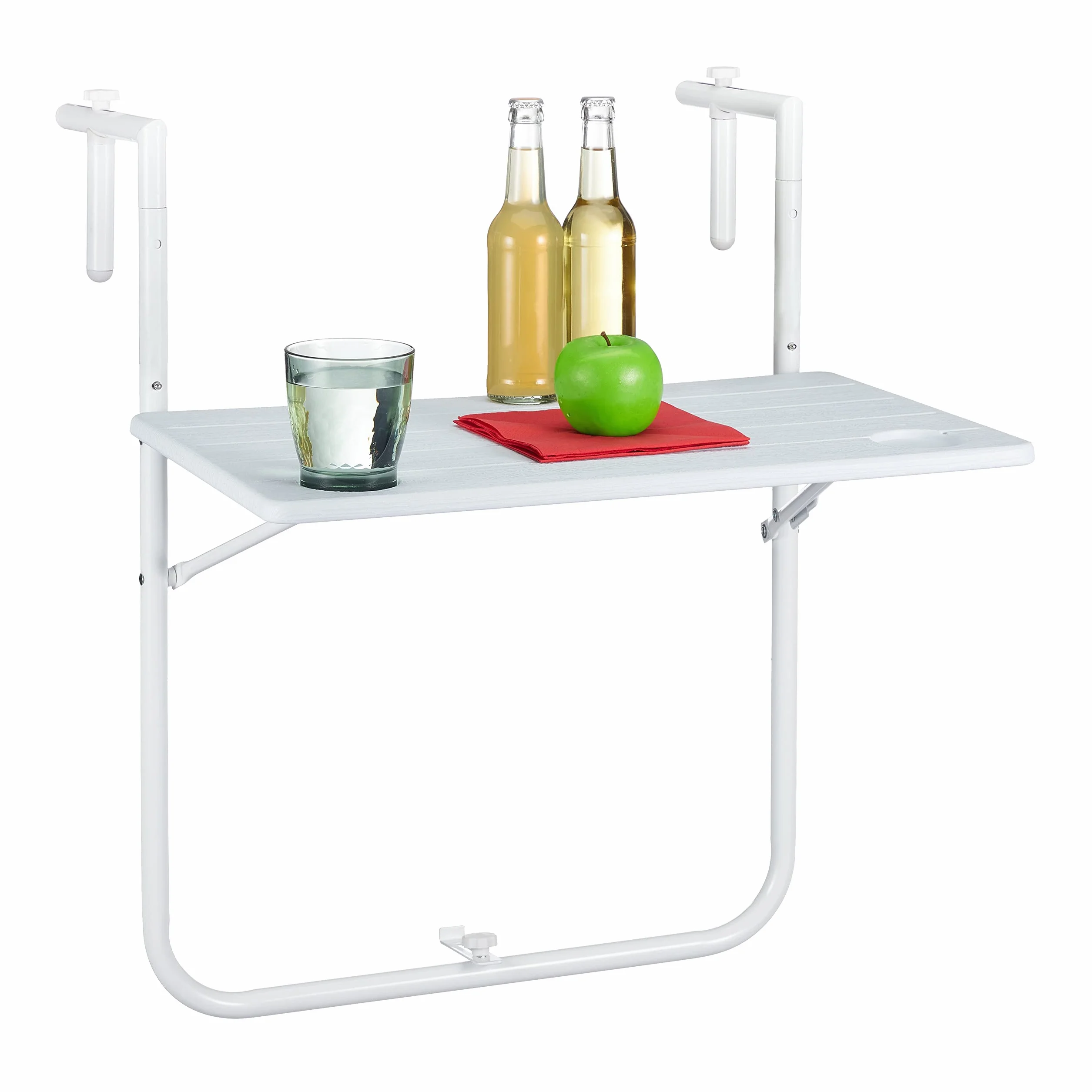 Relaxdays Tavolino Pieghevole per Balcone Regolabile 3 Altezze 59,5x35,5 cm Bianco