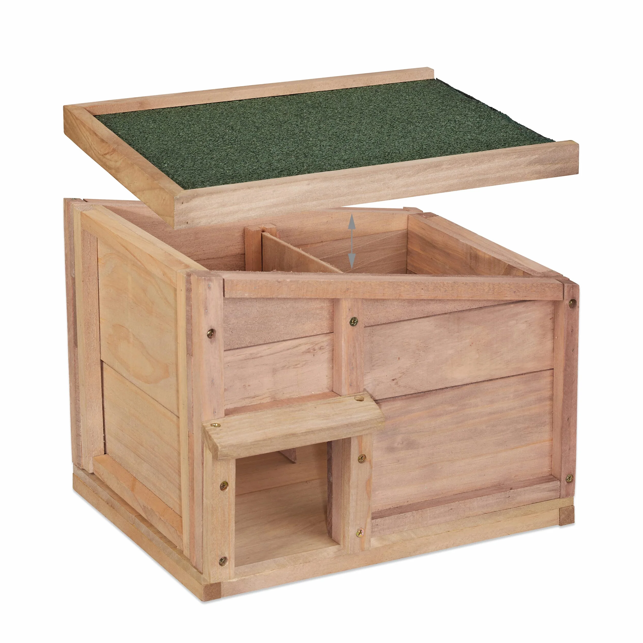 Relaxdays Casetta per Ricci in Legno, Rifugio da Giardino, 2 Camere, 30x40x34 cm, Tana Contro Predatori, Marrone Chiaro
