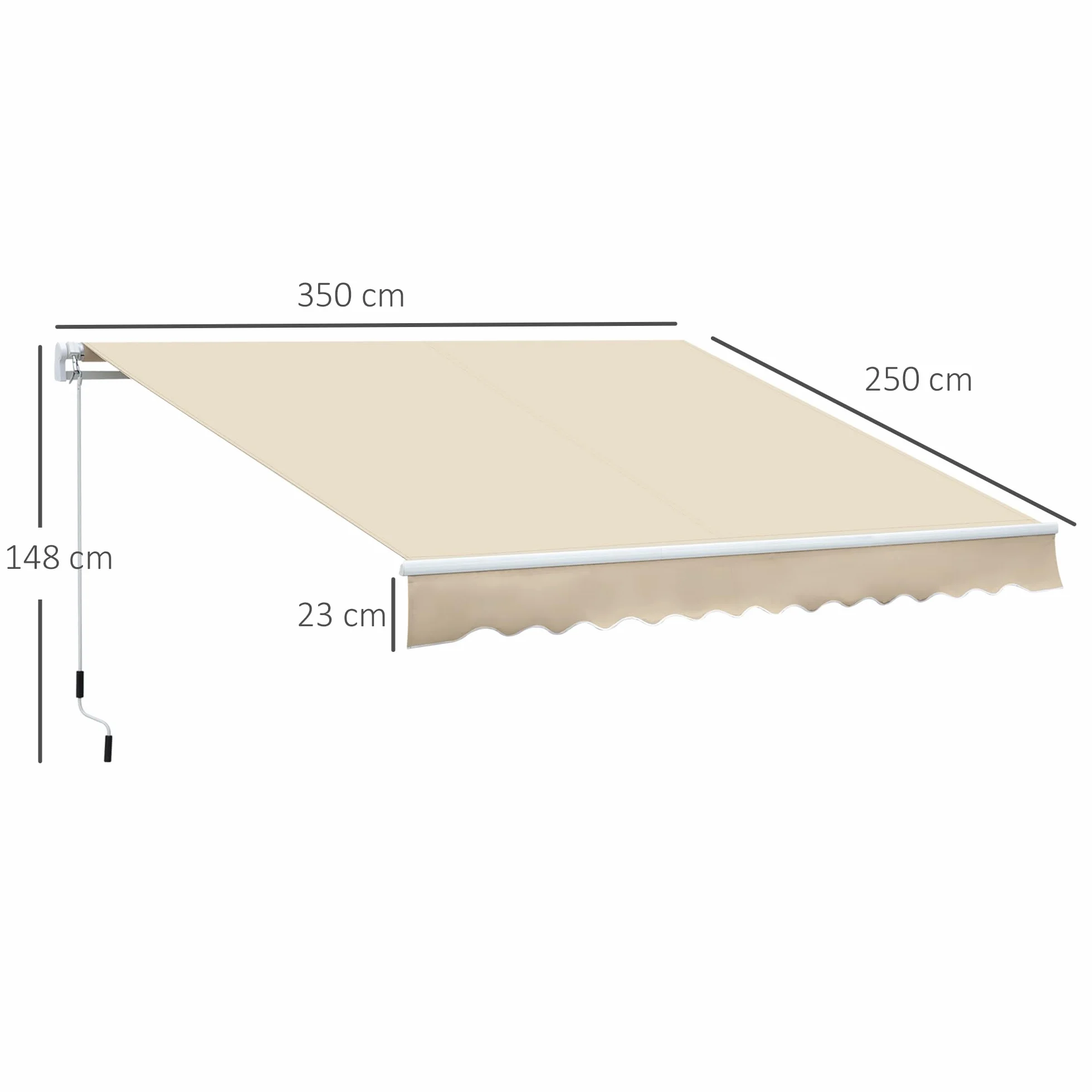 Outsunny Tenda da Sole 3.5x2.5 m Braccio Avvolgibile Manovella Alluminio Poliestere 280 g/㎡ UV30+ Crema