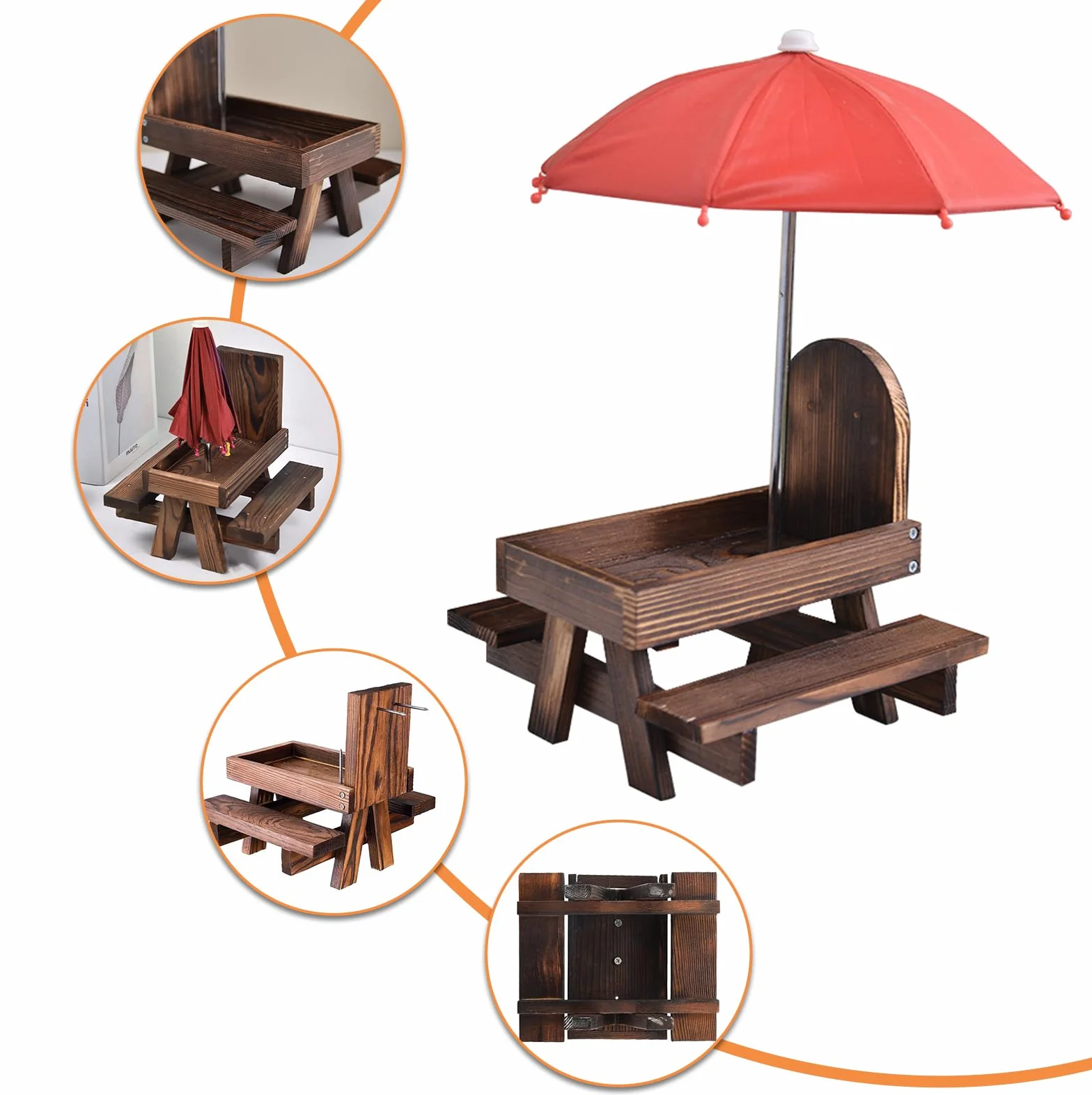 Scoiattolo casetta con ombrello: tavolo da picnic in legno con supporto per pannocchie, resistente alle intemperie, per scoiattoli Chipmunk Wildlife