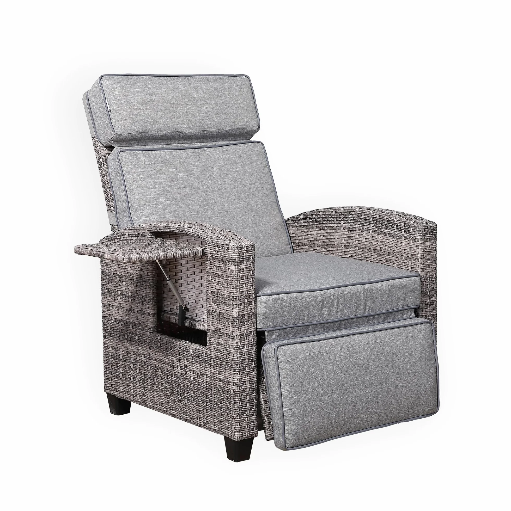 Rattan park Poltrona relax con schienale regolabile, con tavolo pieghevole e cuscino, per giardino, terrazza, esterno – vimini marrone (Brown)