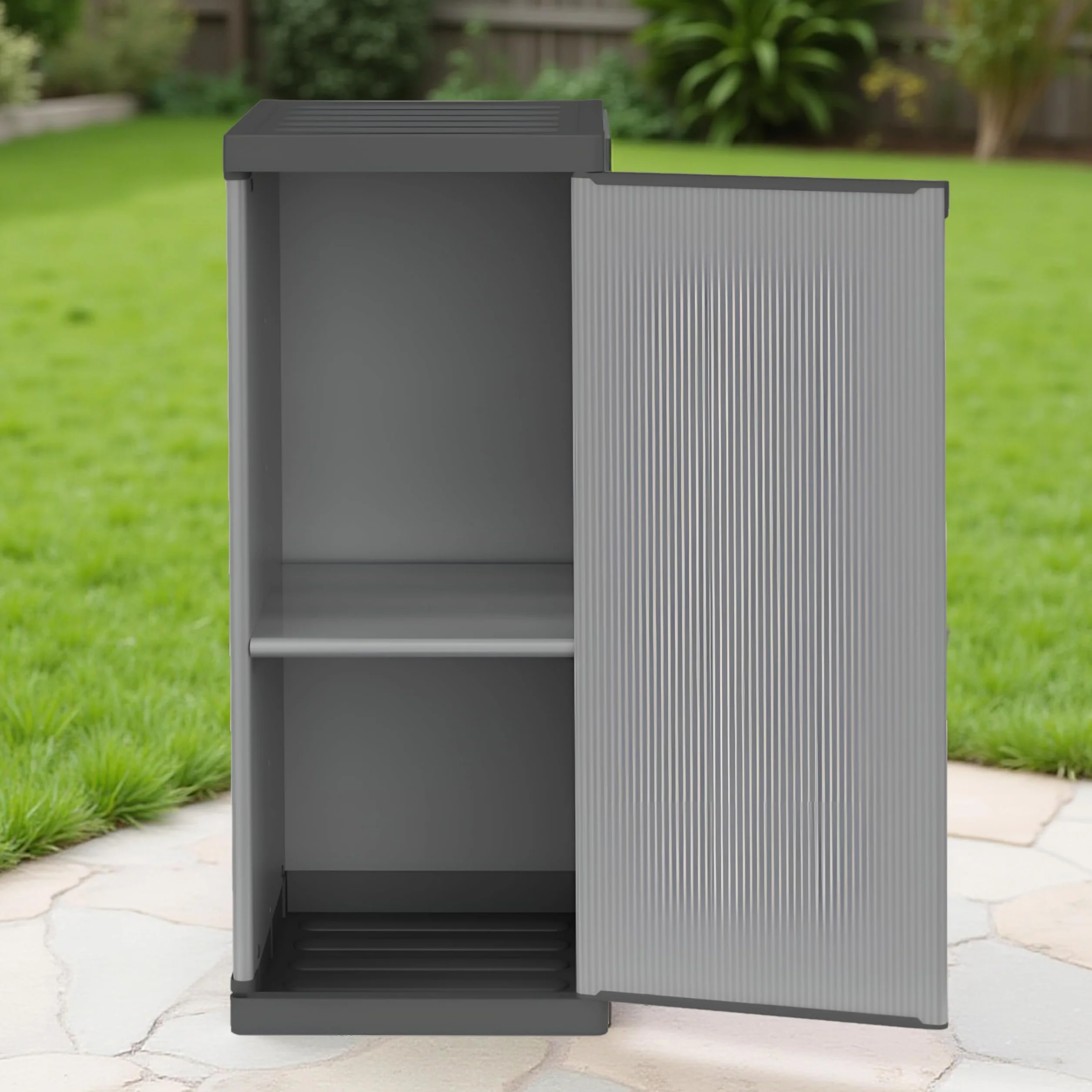BuyStar Armadio 1 Anta da Esterno 34x40x85h cm, 1 Ripiano Regolabile Interno e Maniglia - Sistema a Incastro, Senza Viti, Idrorepellente, Robusto, Garage, Terrazzo, Officina - Made in Italy