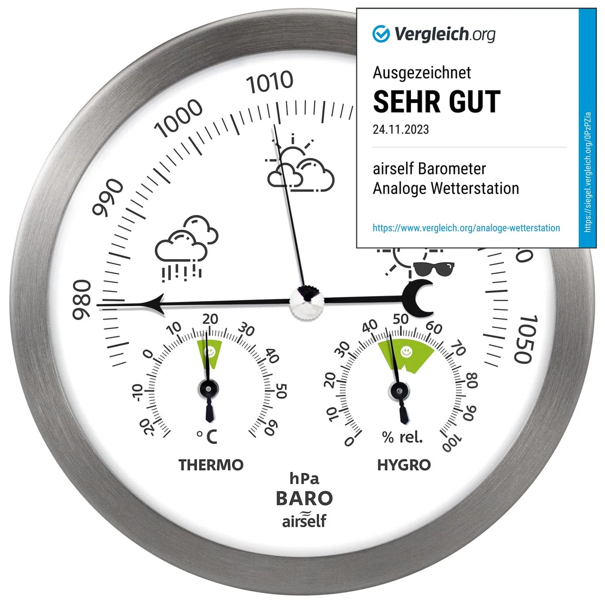 Analogowa stacja meteorologiczna ze stali nierdzewnej - barometr, termometr, higrometr do wnętrz i na zewnątrz