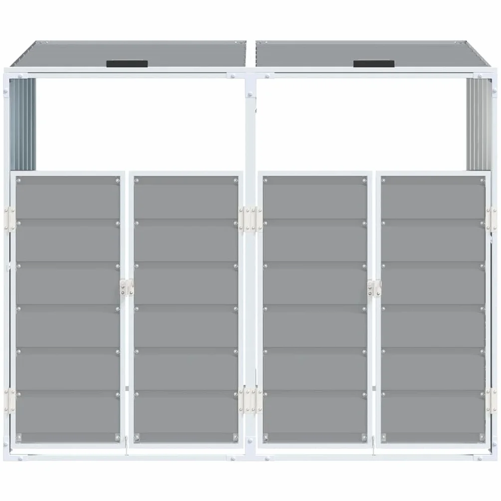 vidaXL Copribidone con Ruote per 2 Bidoni Grigio 144x81x113 cm Acciaio, copribidone singolo con ruote, copribidone da giardino, copertura per cassonetti