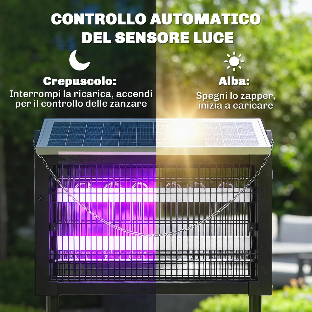 Outsunny Lampada Antizanzare da Esterno, Zanzariera a Energia Solare, Ricarica USB Interna, Luce Anti Insetti Elettroinsetticida con Rete di Protezione, 45x18x90 cm, Nero