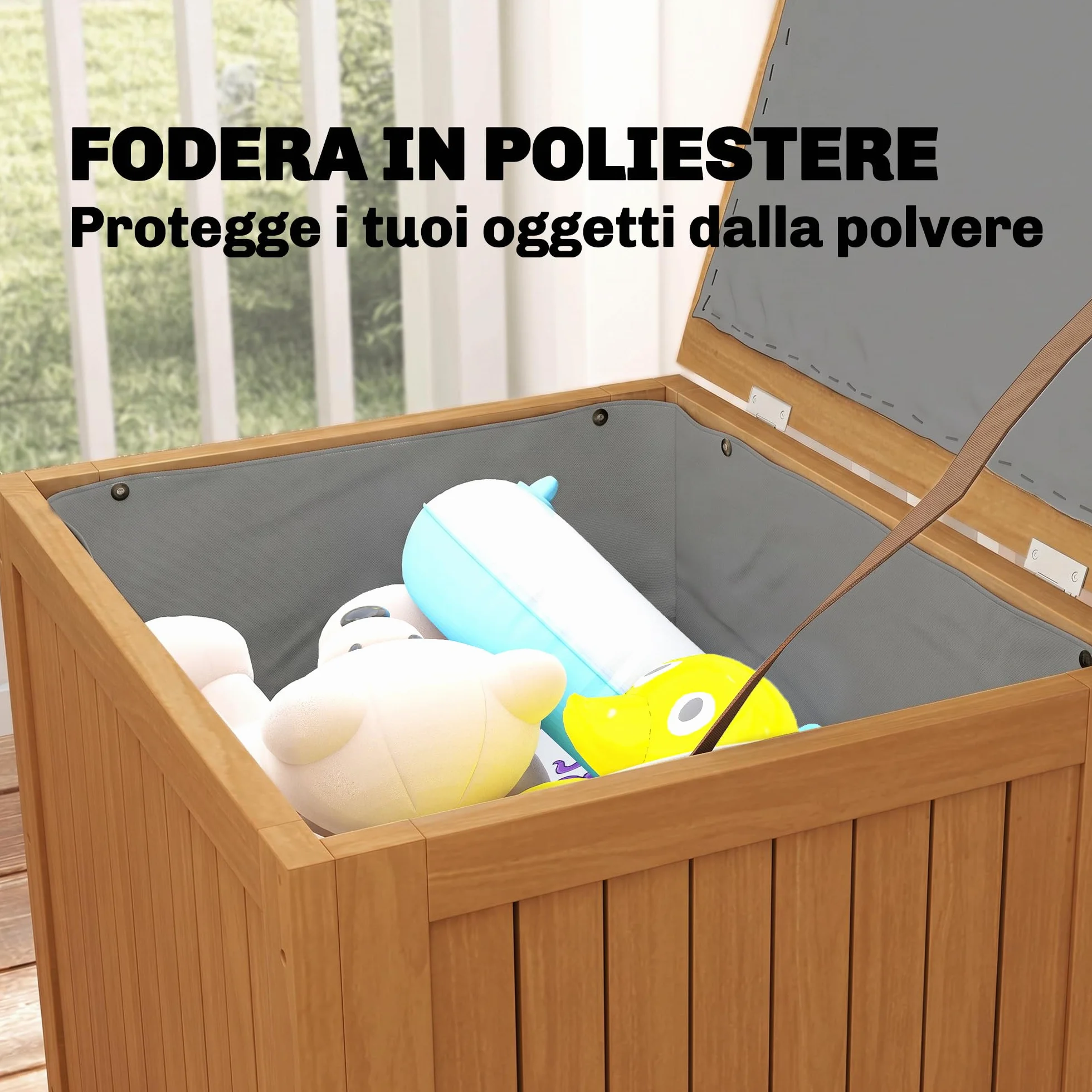 Outsunny Baule da Esterno 130L Legno Coperchio Cerniera, Contenitore Giardino Protezione UV, 63x51x58.5 cm, Marrone