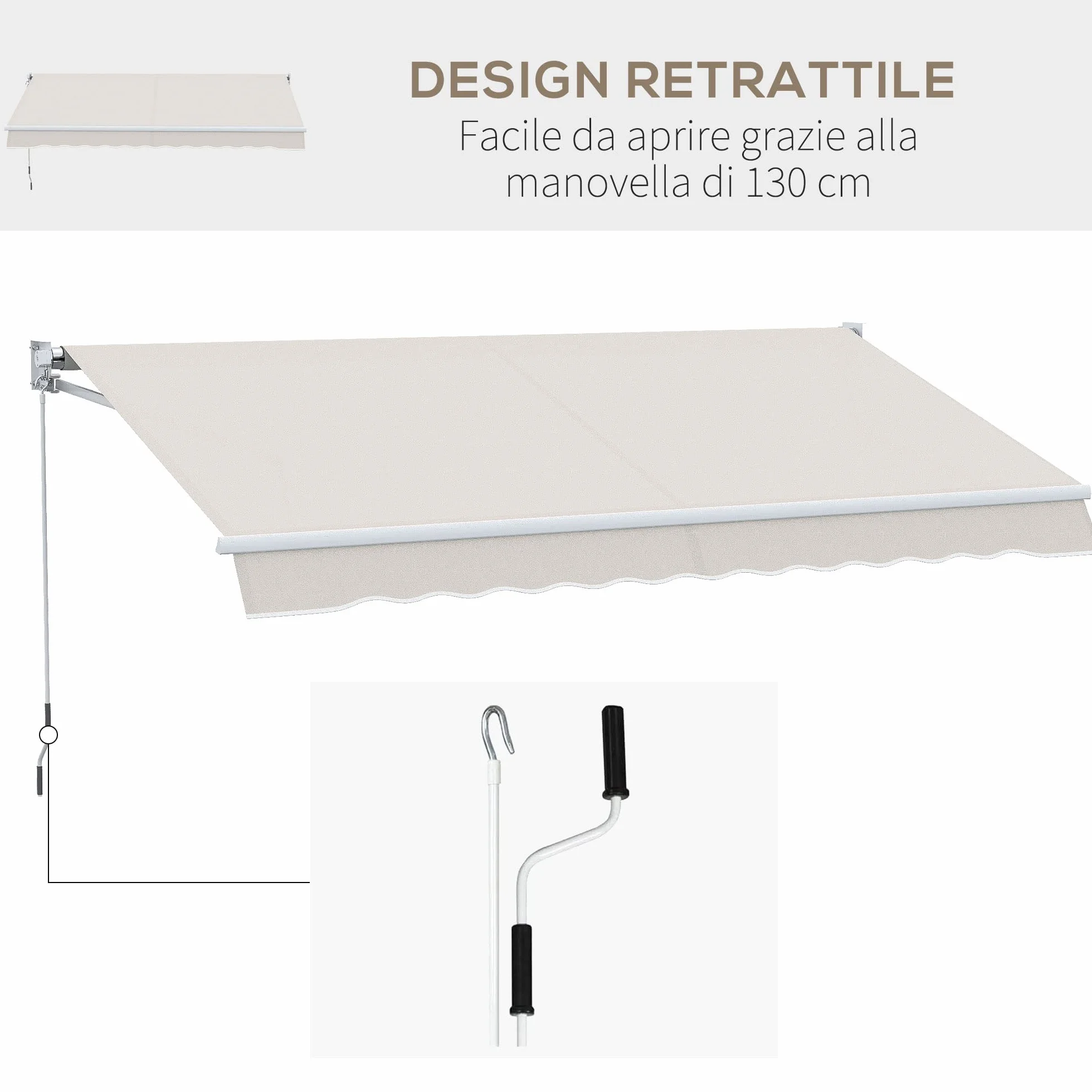 Outsunny Tenda da Sole 2x2.5 m a Bracci Manuali in Alluminio e Poliestere per Esterni, Bianco Crema