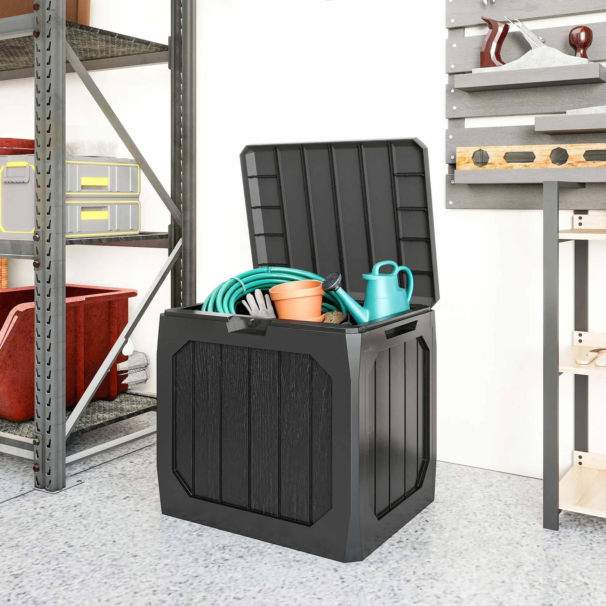 Outsunny Baule da Giardino 121L Plastica Impermeabile Bloccabile 56x45x53 cm Nero