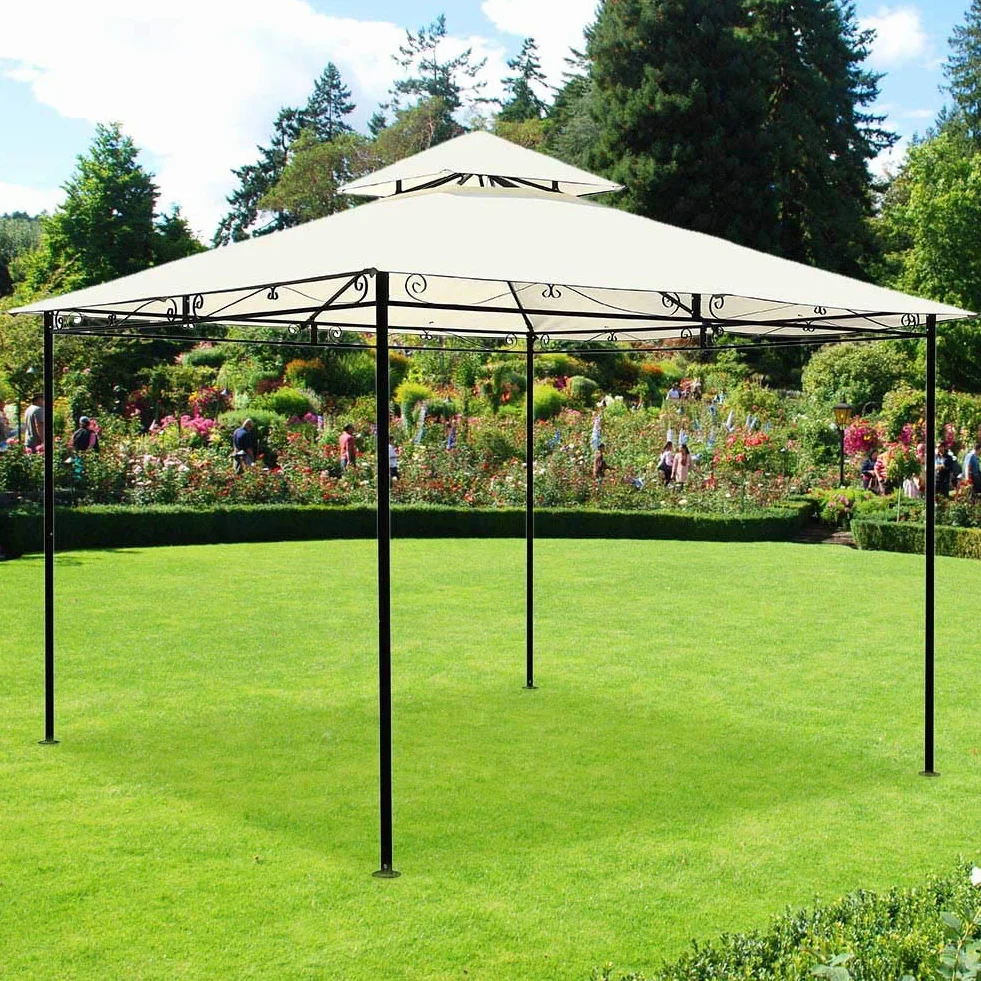 Bakaji Gazebo 3x3 mt Struttura Tubolare Acciaio Inox Antipioggia Impermeabile Antivento Beige