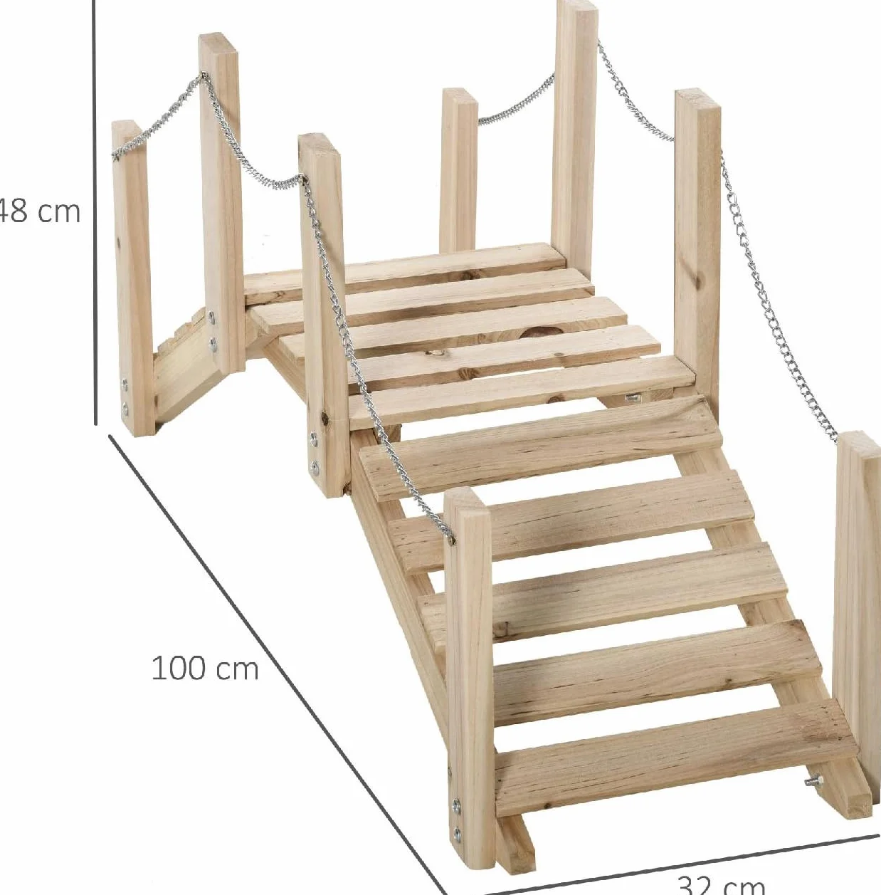Ponticello da Giardino in Legno per Laghetto con Passerella ad Arco Impermeabile 100x32x48cm