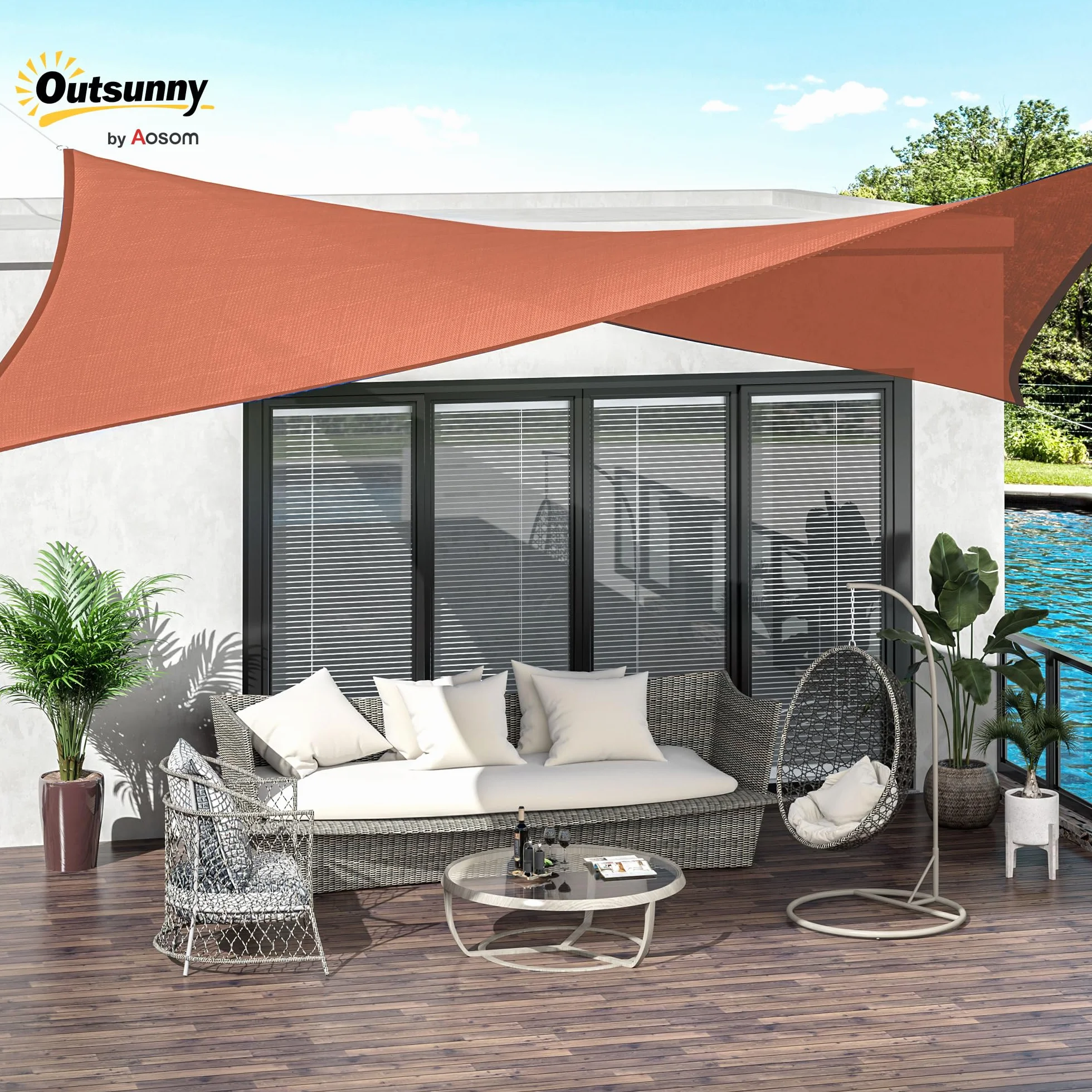 Outsunny Tenda a Vela Parasole Rettangolare Tenda da Sole Protezione Raggi UV in PE 4 x 6m, Rossa
