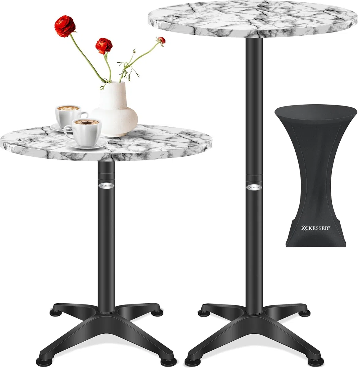KESSER® Tavolo da bistrot 2 in 1, set da 1 pezzi, piastra in alluminio in acciaio inox, altezza 70 cm/115 cm, tavolo per feste, diametro 80 cm, per interni ed esterni, tavolo da ricevimento, tavolo