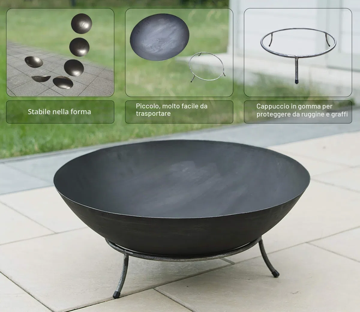Köhko Braciere Marbela-XL, ca. 55 x 55 x 23 cm, in acciaio con 3 piedi, per barbecue, barbecue, campeggio, serata meravigliosa in spiaggia, giardino, terrazza, gillabend…