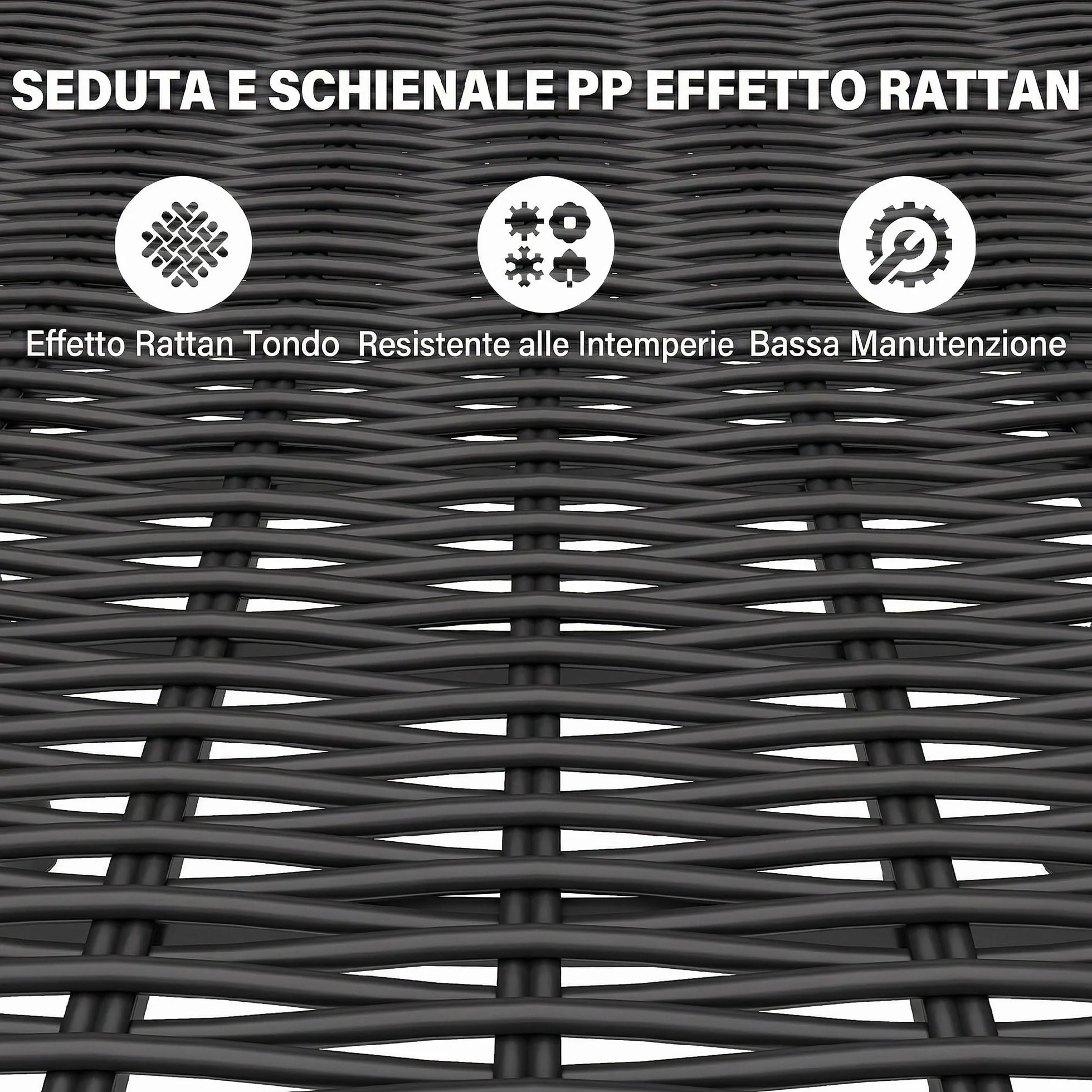 Outsunny Set Tavolo e Sedie da Giardino 7 Pezzi, Set da Pranzo Esterno con 6 Sedie Impilabili in Plastica Finto Rattan e Tavolo in Metallo Effetto Legno, Nero
