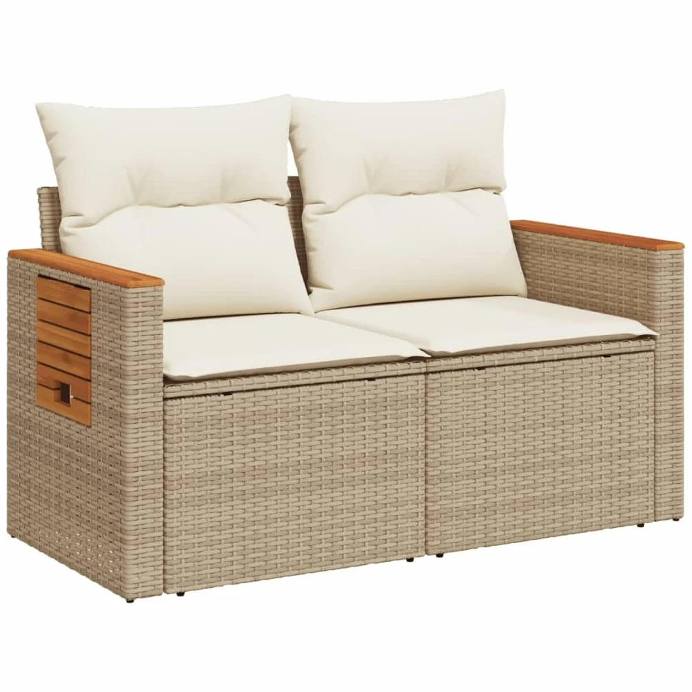 IKAYAA Divanetto da Esterno 2 Posti con Contenitore Divano da Giardino in Polyrattan Salotto da Giardino in Polyrattan Set da arredo per Esterno con Cuscini-Beige e Bianco-2 pz