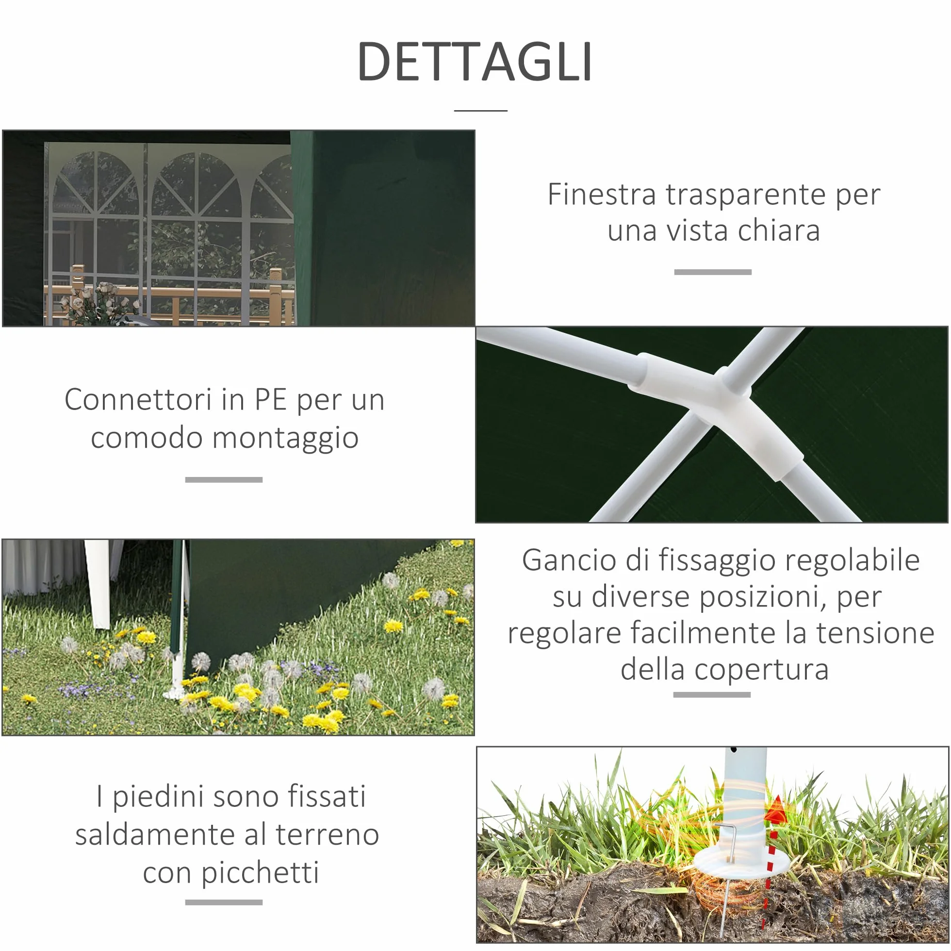 Outsunny Gazebo Giardino 6x3m Acciaio PE Protezione UV Pareti Rimovibili Finestre Verde